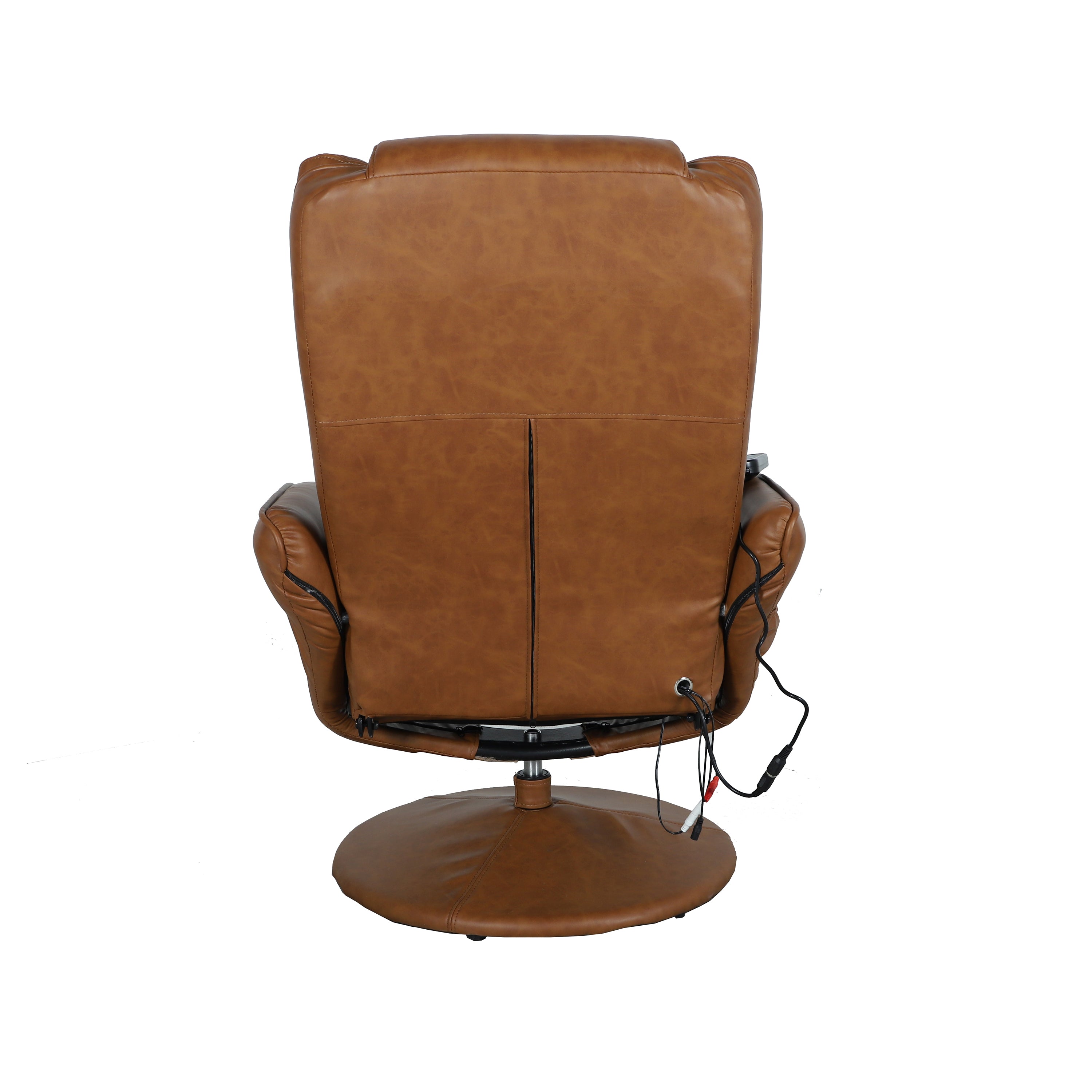 Poppy Massaging Multi-Position Plush Recliner with Side Pocket and Ottoman in Brown LeatherSoft