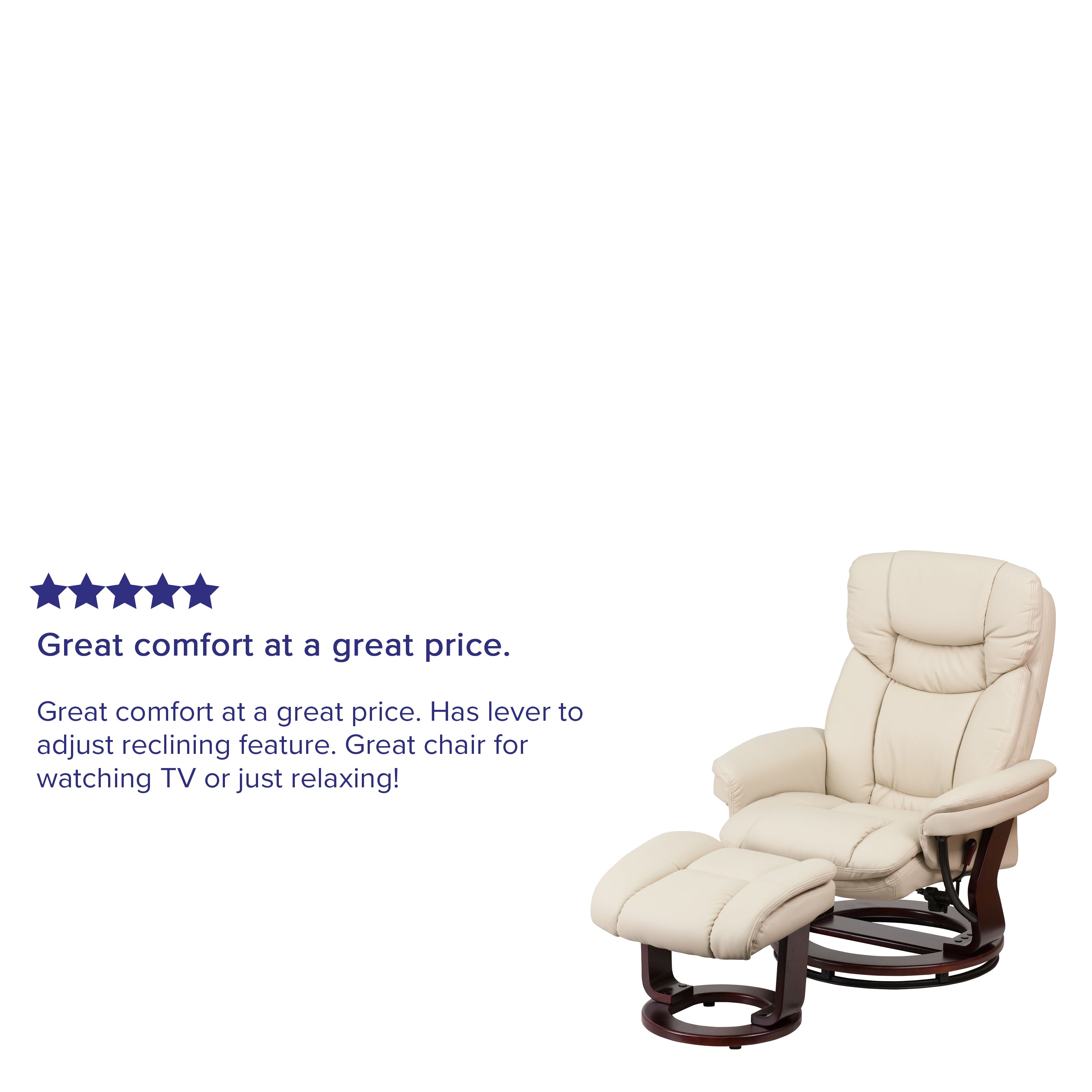 Allie Recliner Chair with Ottoman | Beige LeatherSoft Swivel Recliner Chair with Ottoman Footrest