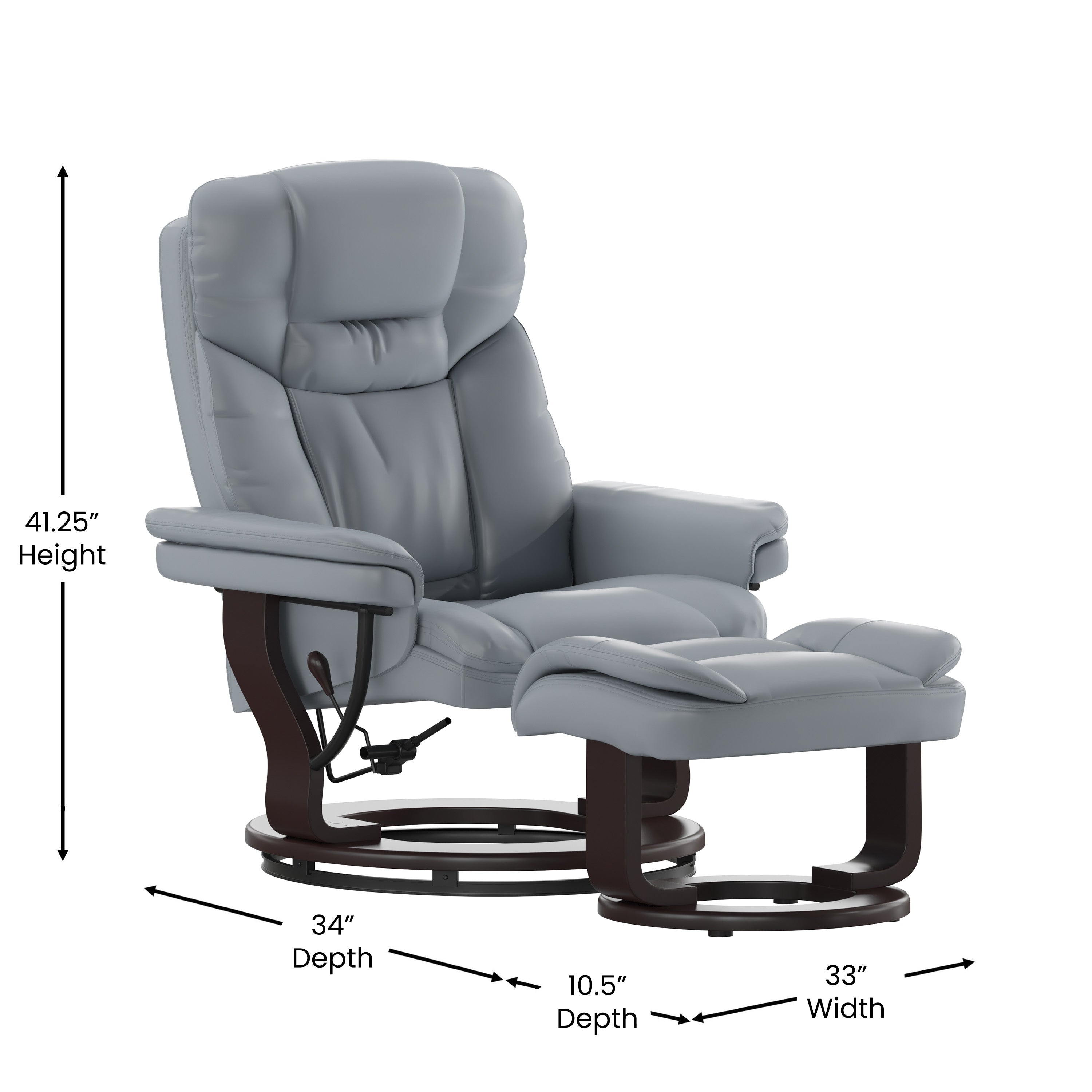 Allie Recliner Chair with Ottoman | Gray LeatherSoft Swivel Recliner Chair with Ottoman Footrest