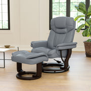 Allie Recliner Chair with Ottoman | Gray LeatherSoft Swivel Recliner Chair with Ottoman Footrest