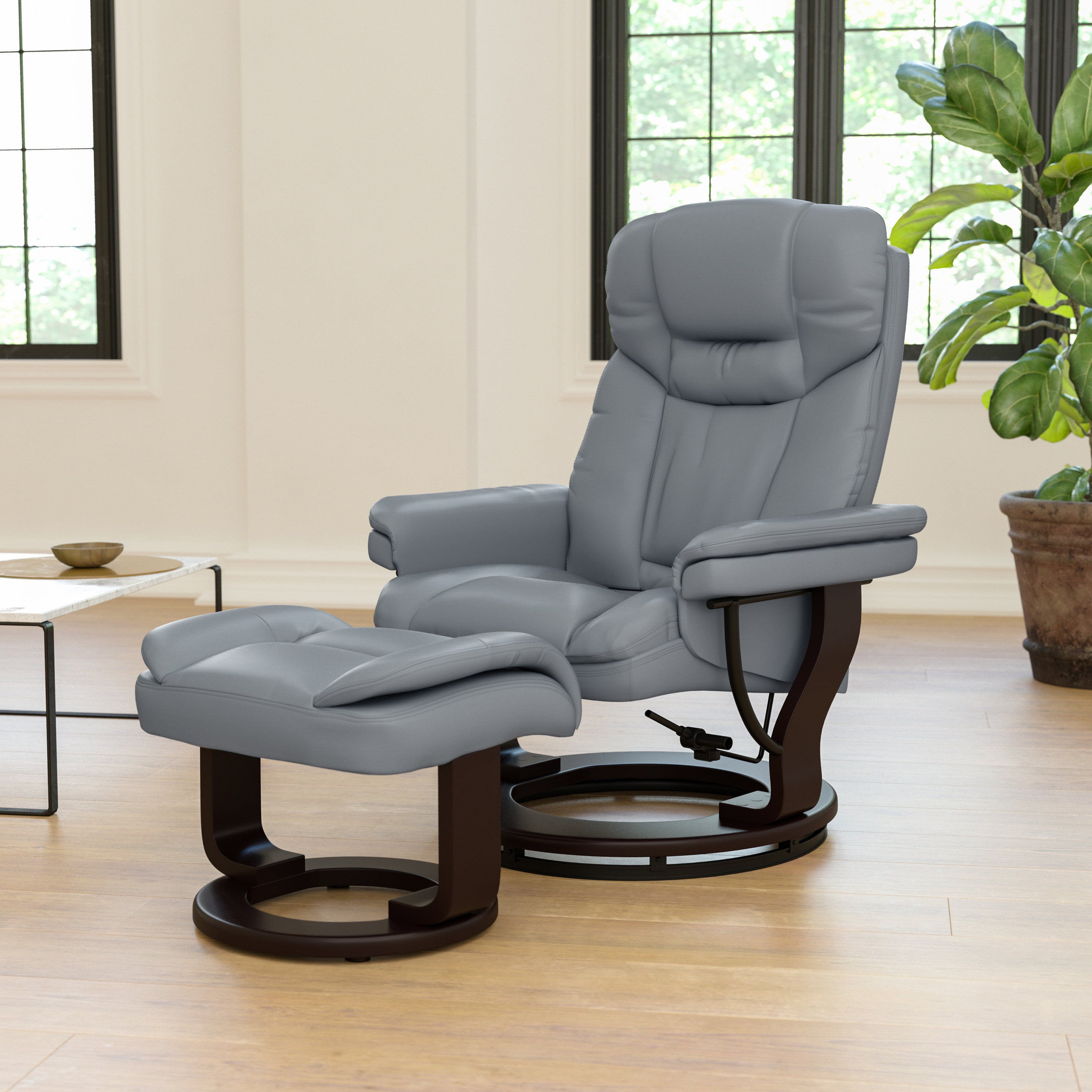 Allie Recliner Chair with Ottoman | Gray LeatherSoft Swivel Recliner Chair with Ottoman Footrest