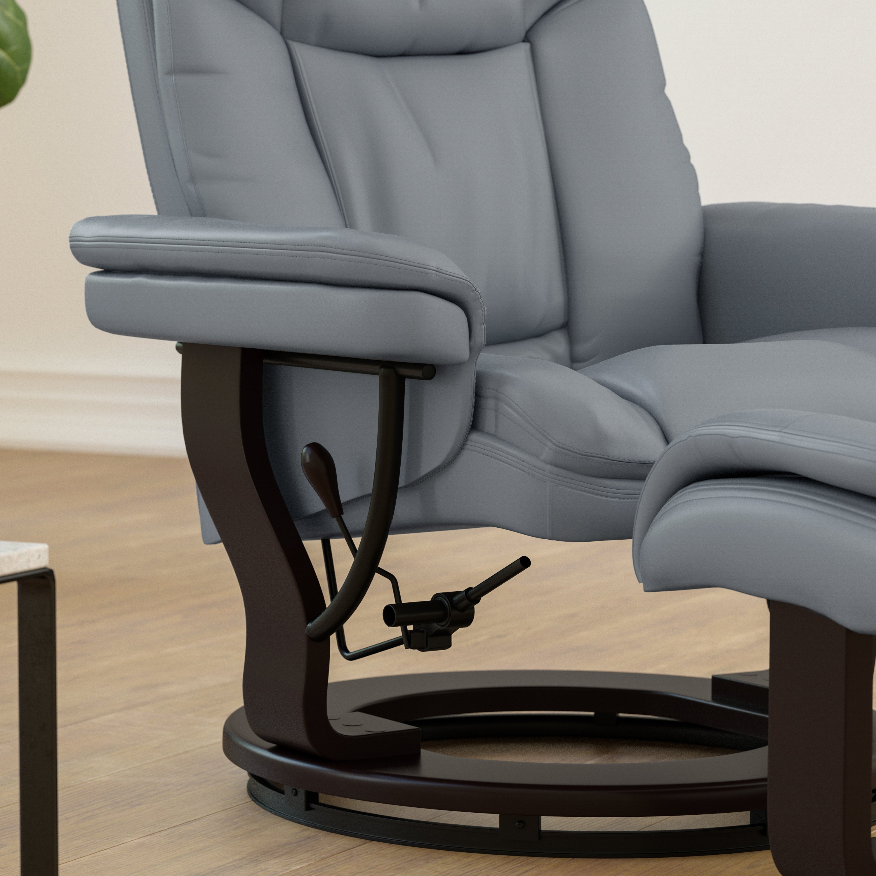 Allie Recliner Chair with Ottoman | Gray LeatherSoft Swivel Recliner Chair with Ottoman Footrest