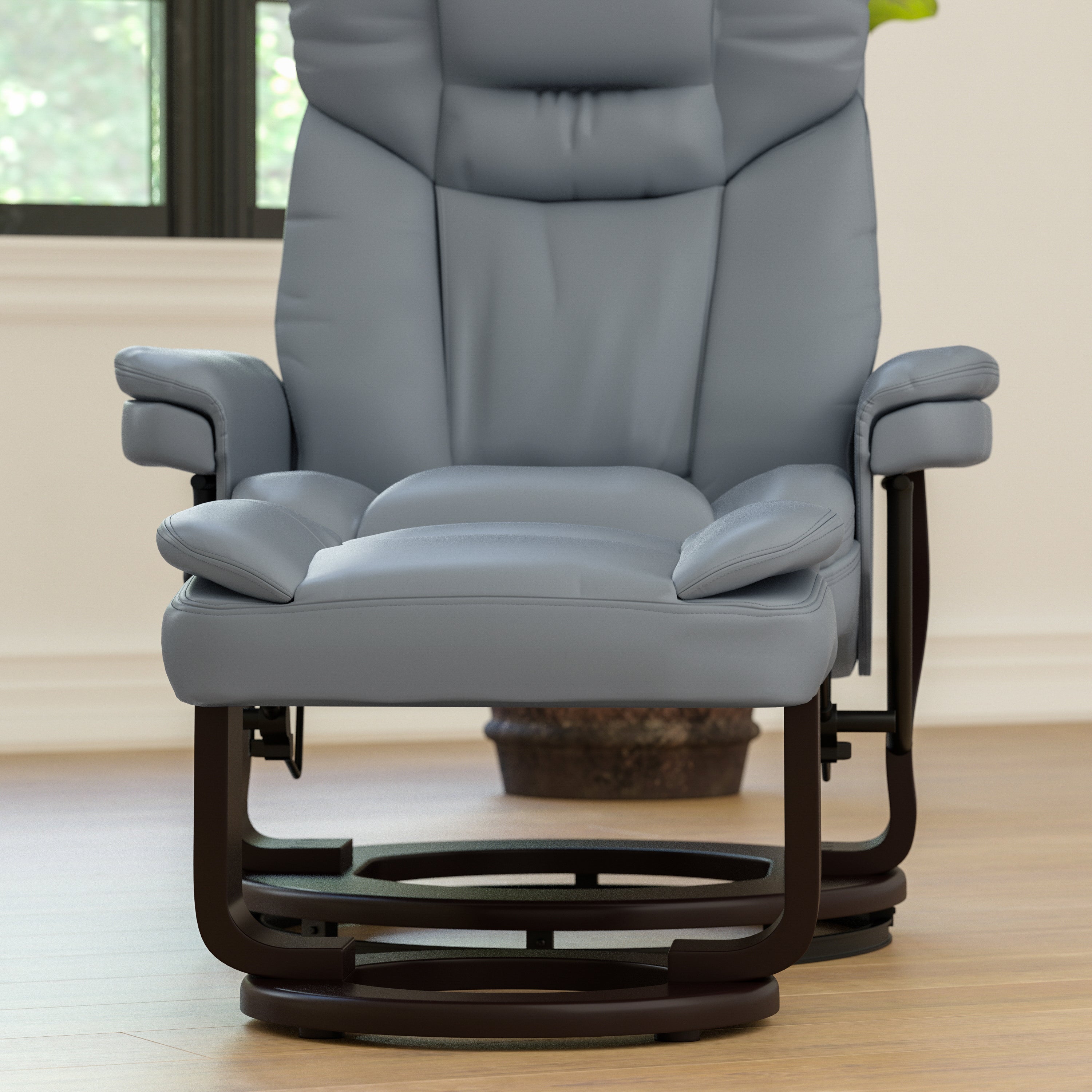 Allie Recliner Chair with Ottoman | Gray LeatherSoft Swivel Recliner Chair with Ottoman Footrest