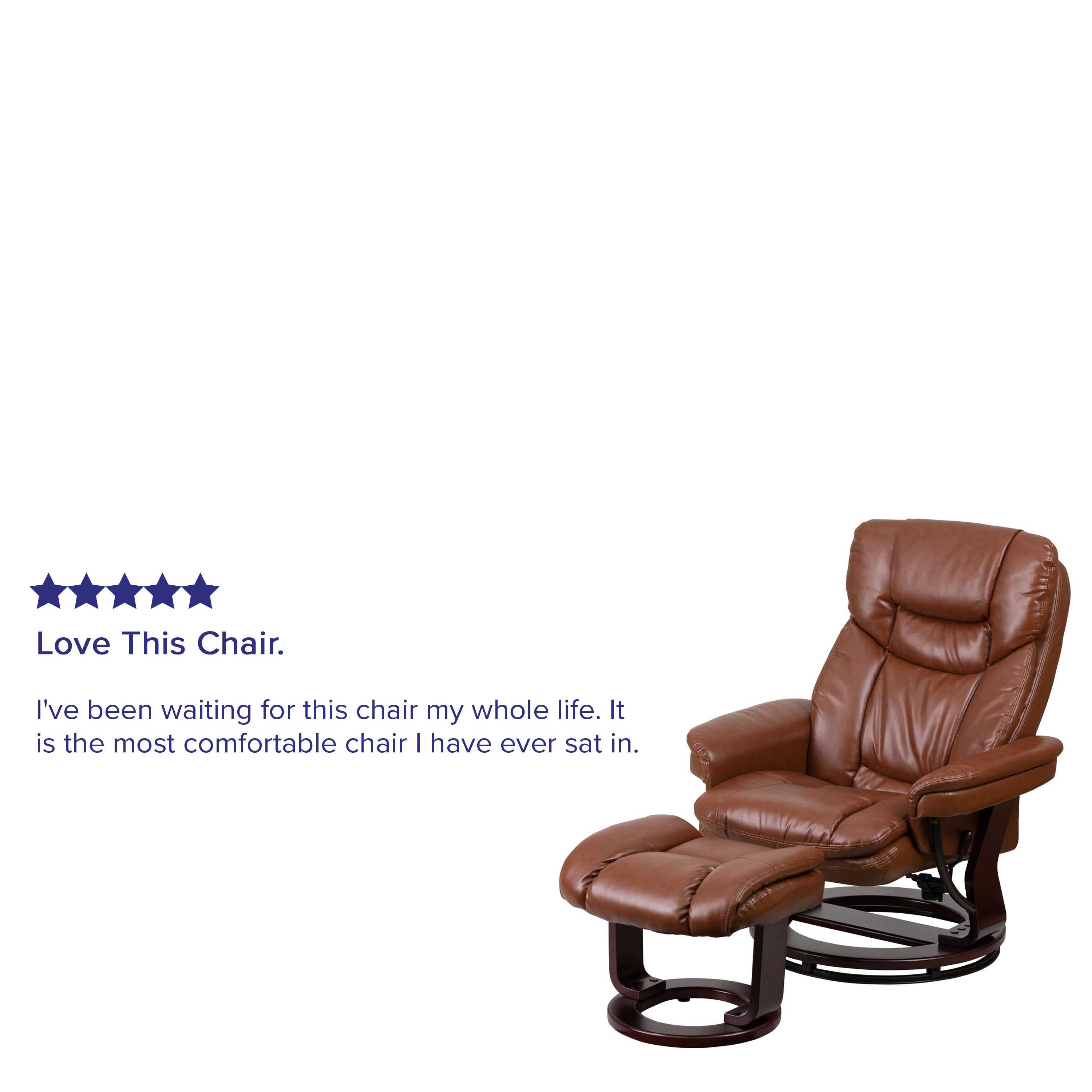 Allie Contemporary Multi-Position Recliner and Curved Ottoman with Swivel Mahogany Wood Base in Brown Vintage LeatherSoft