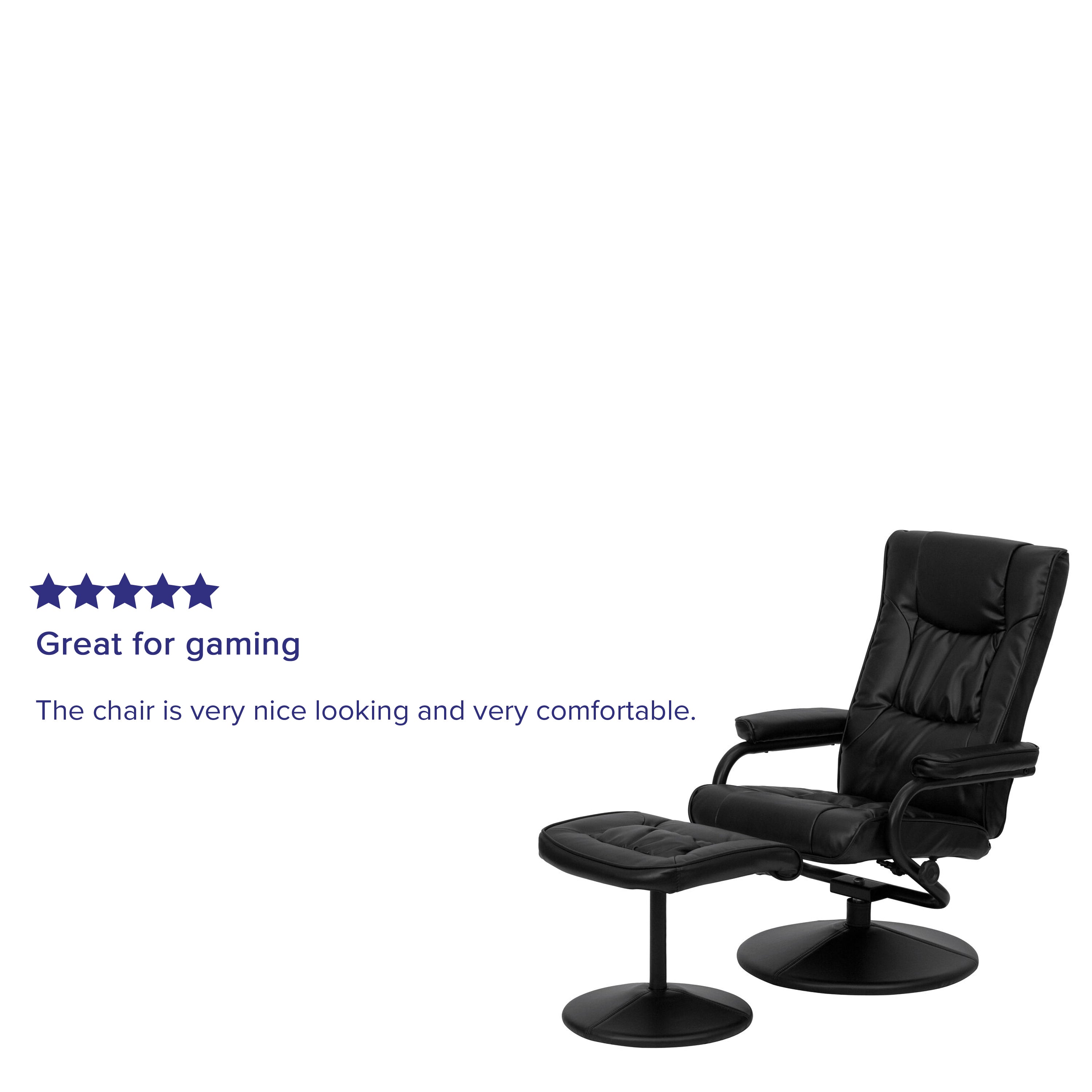 Rachel Contemporary Multi-Position Recliner and Ottoman with Wrapped Base in Black LeatherSoft
