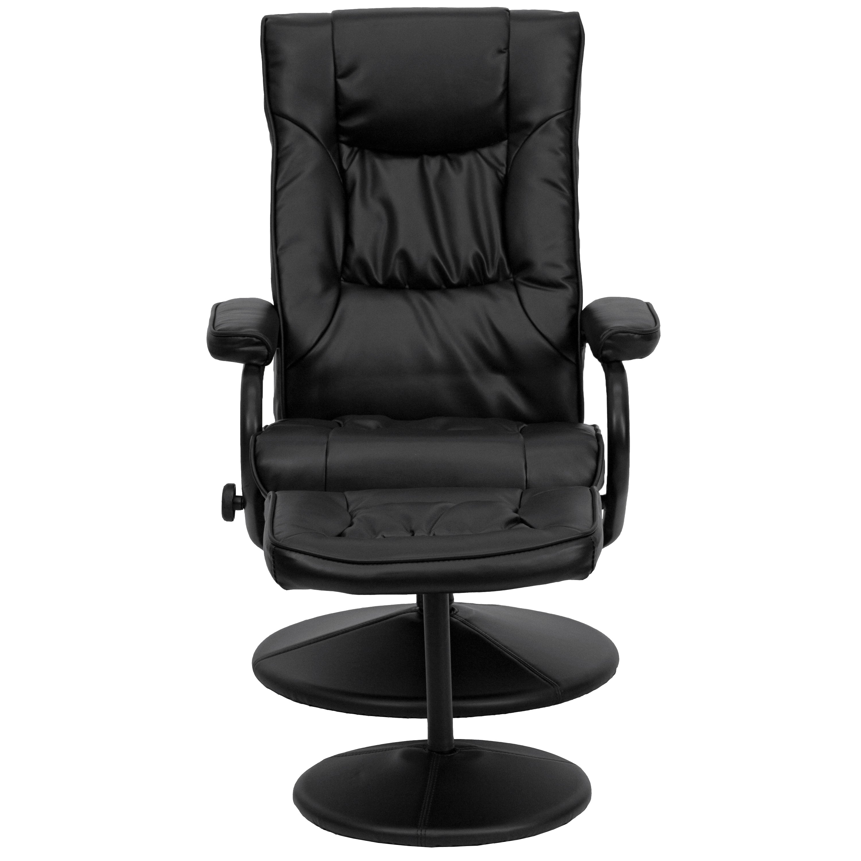 Rachel Contemporary Multi-Position Recliner and Ottoman with Wrapped Base in Black LeatherSoft