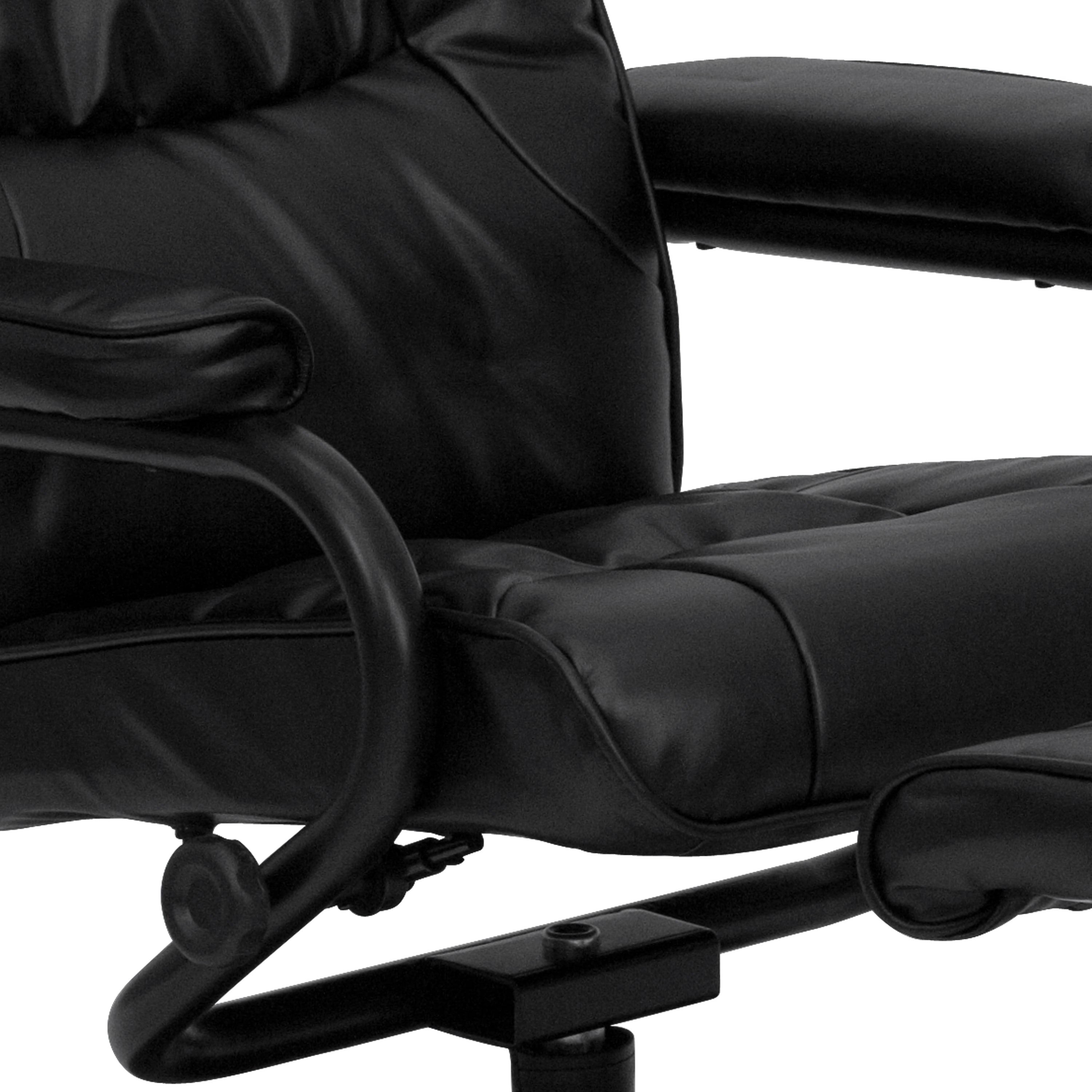 Rachel Contemporary Multi-Position Recliner and Ottoman with Wrapped Base in Black LeatherSoft