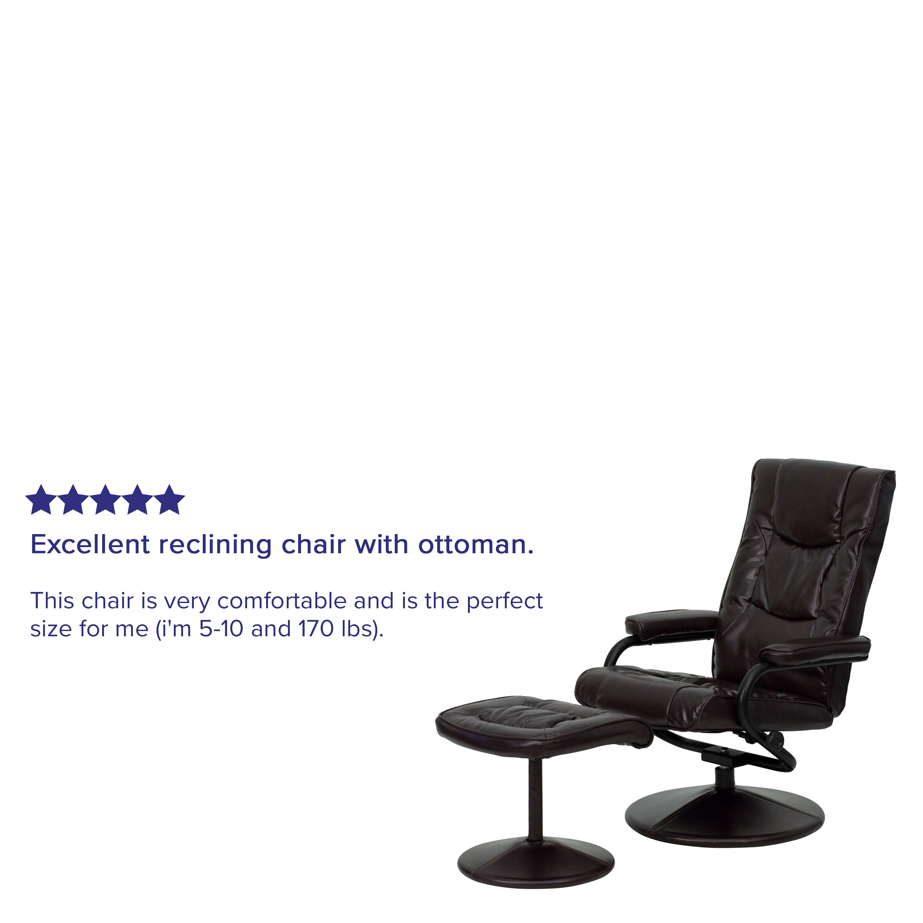 Rachel Contemporary Multi-Position Recliner and Ottoman with Wrapped Base in Brown LeatherSoft