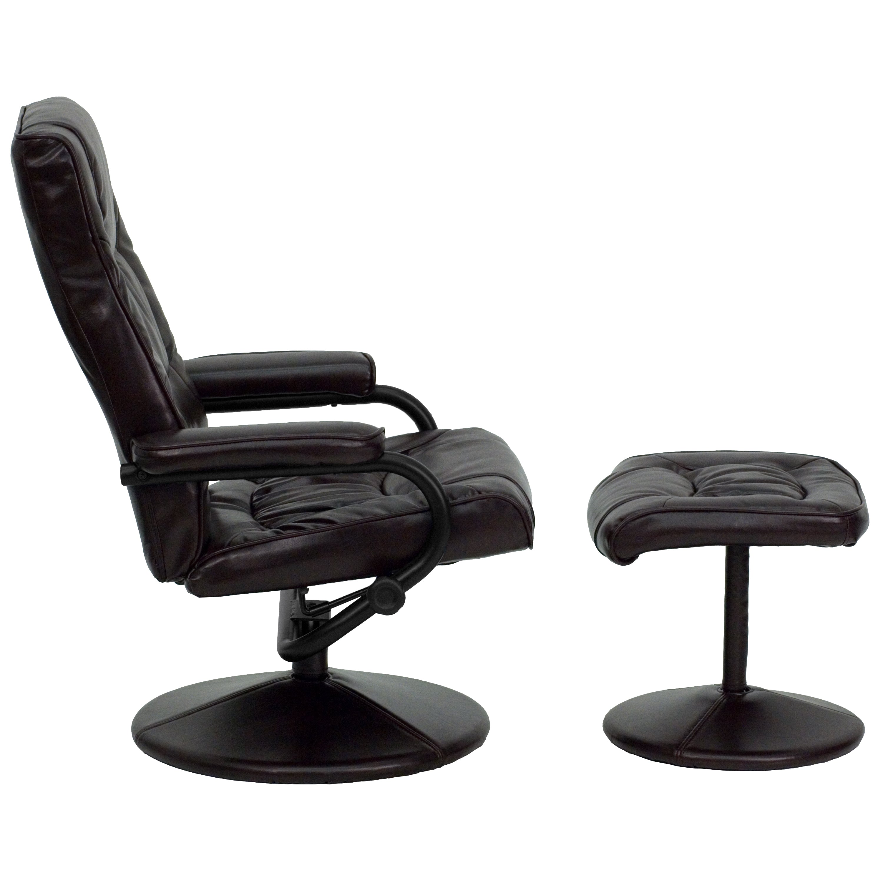 Rachel Contemporary Multi-Position Recliner and Ottoman with Wrapped Base in Brown LeatherSoft