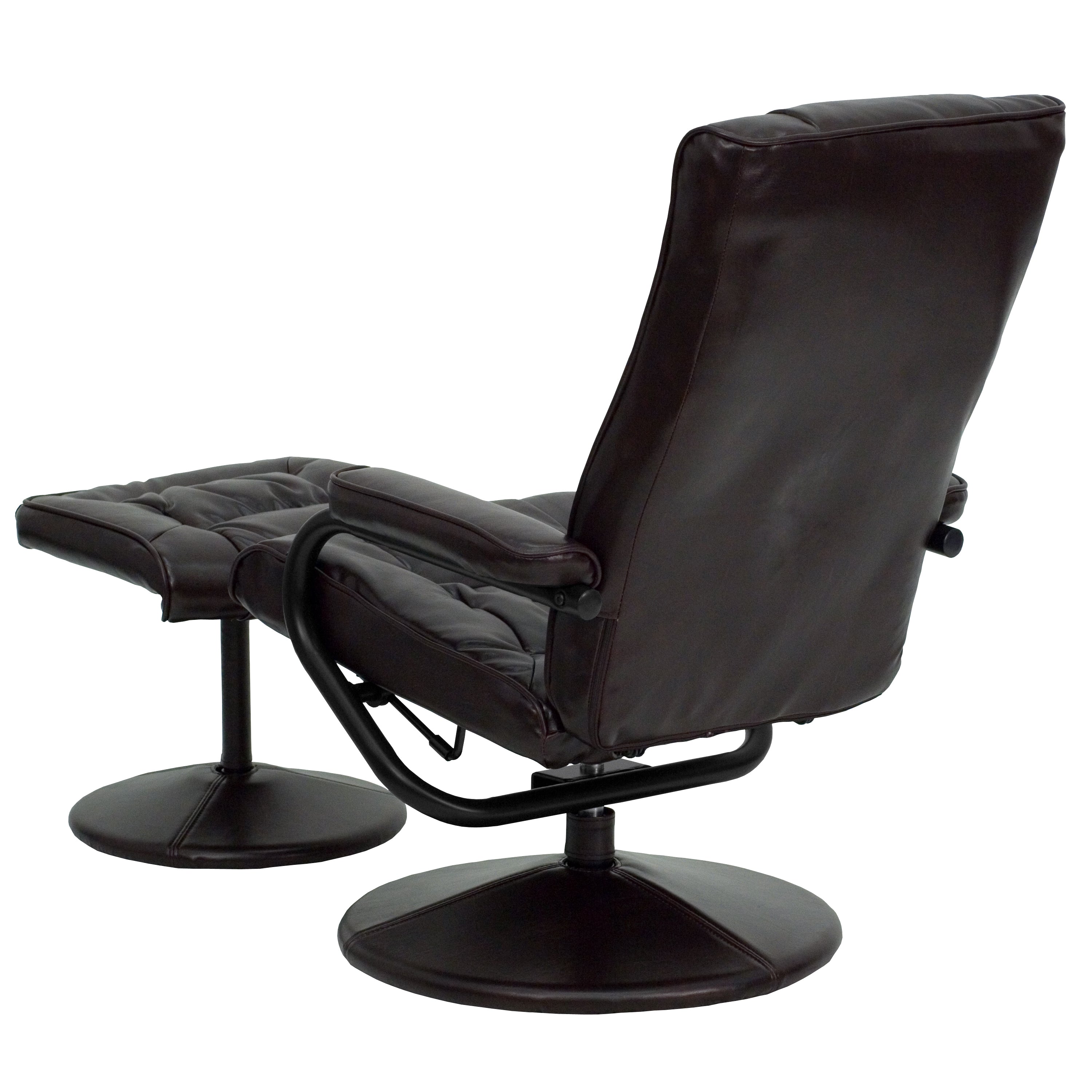 Rachel Contemporary Multi-Position Recliner and Ottoman with Wrapped Base in Brown LeatherSoft