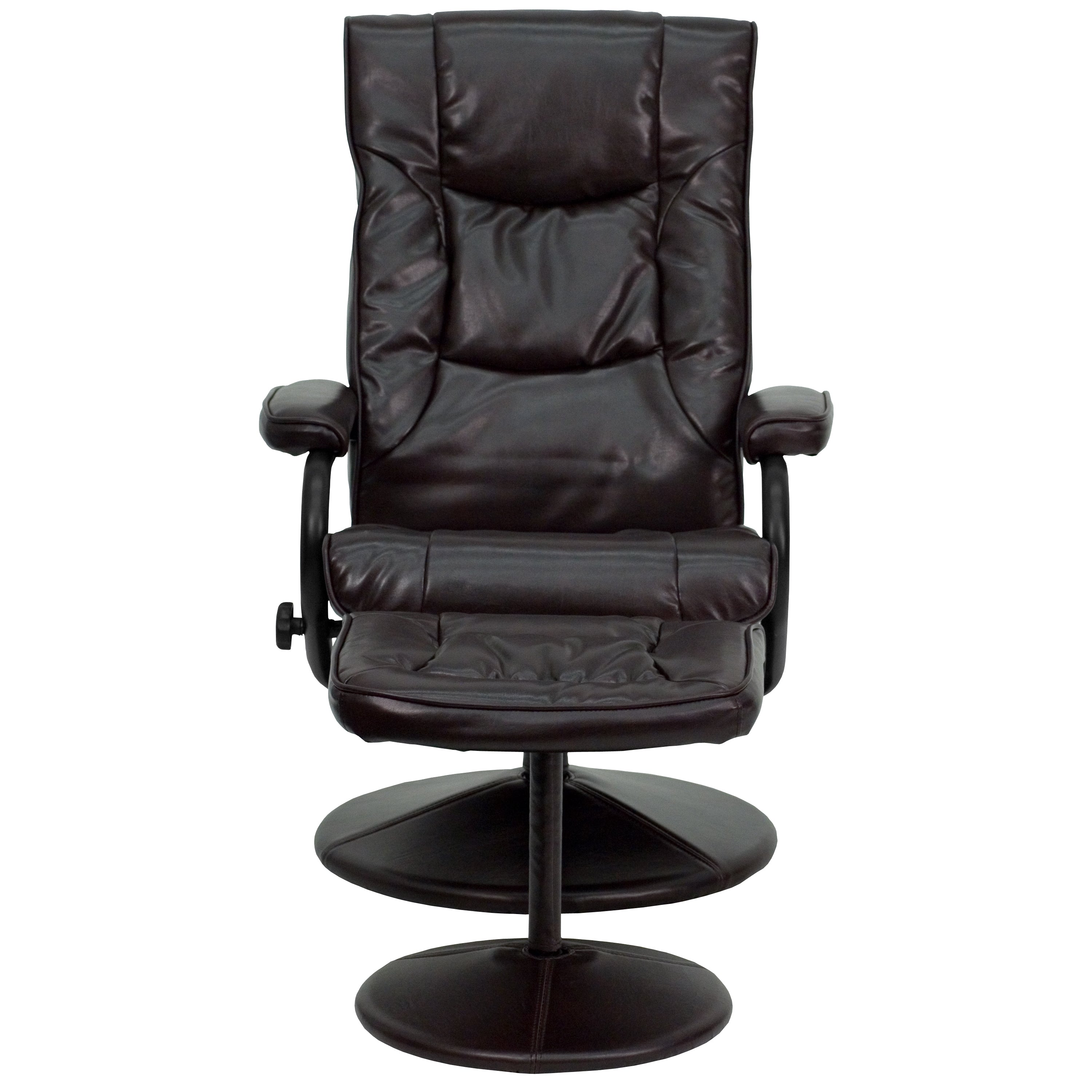 Rachel Contemporary Multi-Position Recliner and Ottoman with Wrapped Base in Brown LeatherSoft