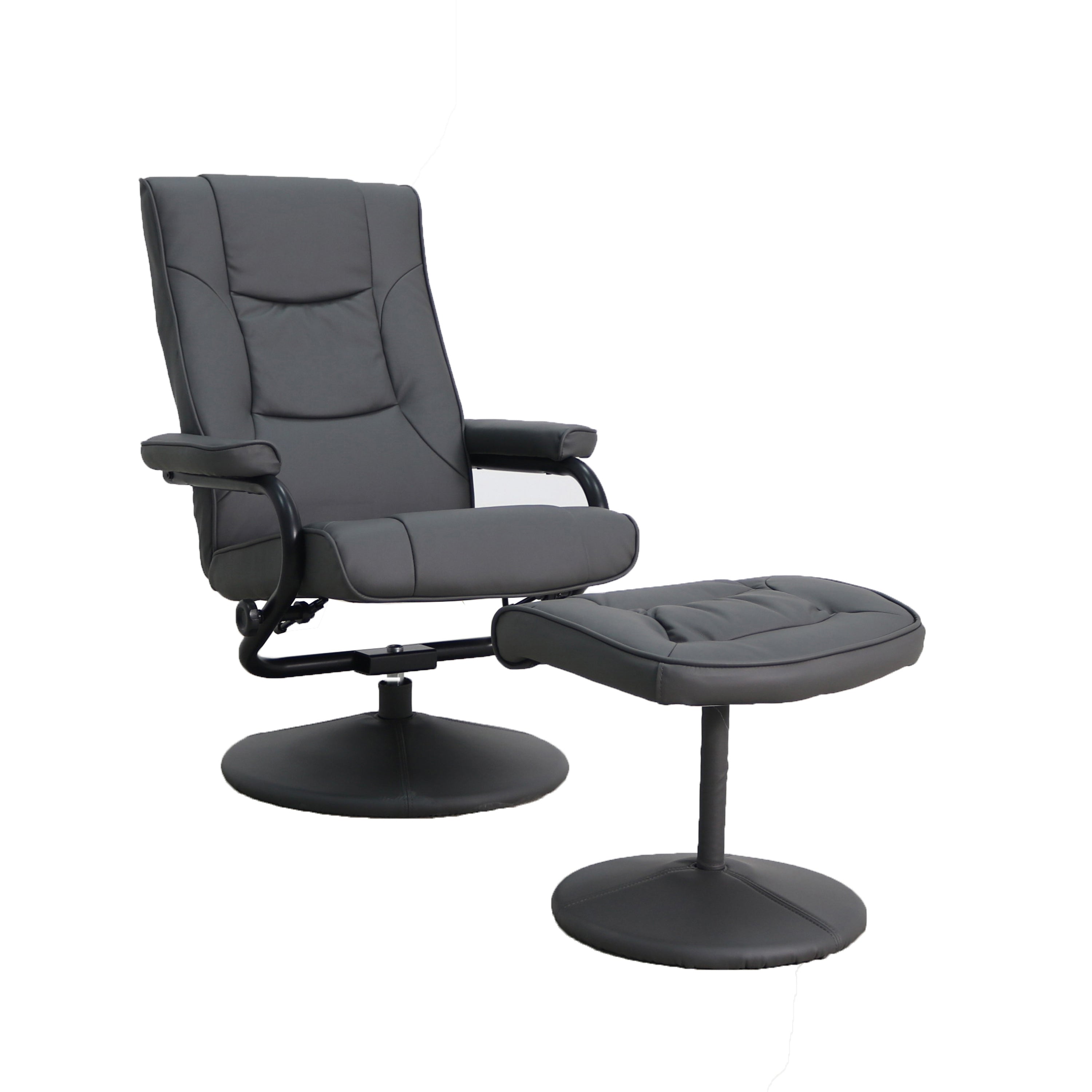 Rachel Contemporary Multi-Position Recliner and Ottoman with Wrapped Base in Gray LeatherSoft