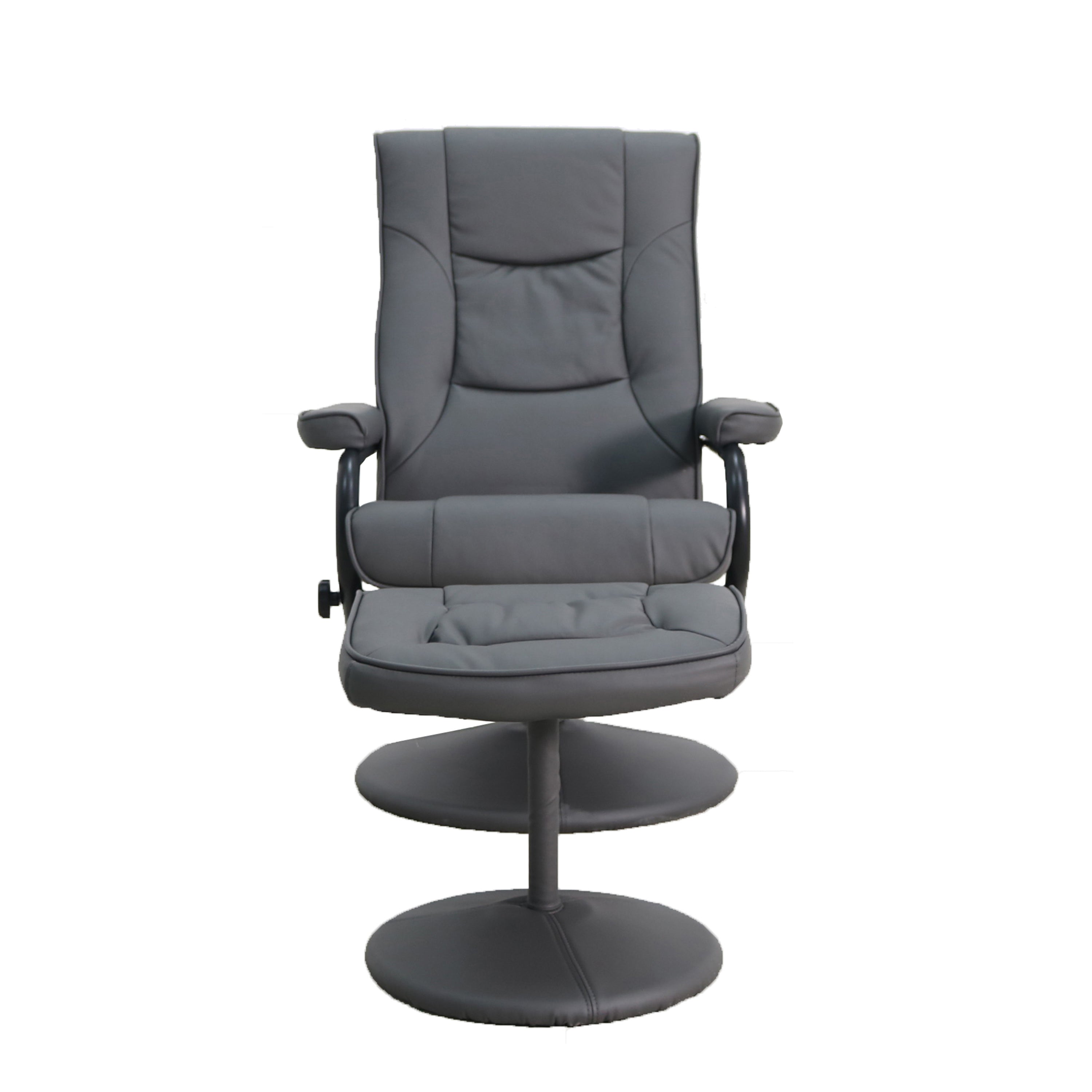 Rachel Contemporary Multi-Position Recliner and Ottoman with Wrapped Base in Gray LeatherSoft