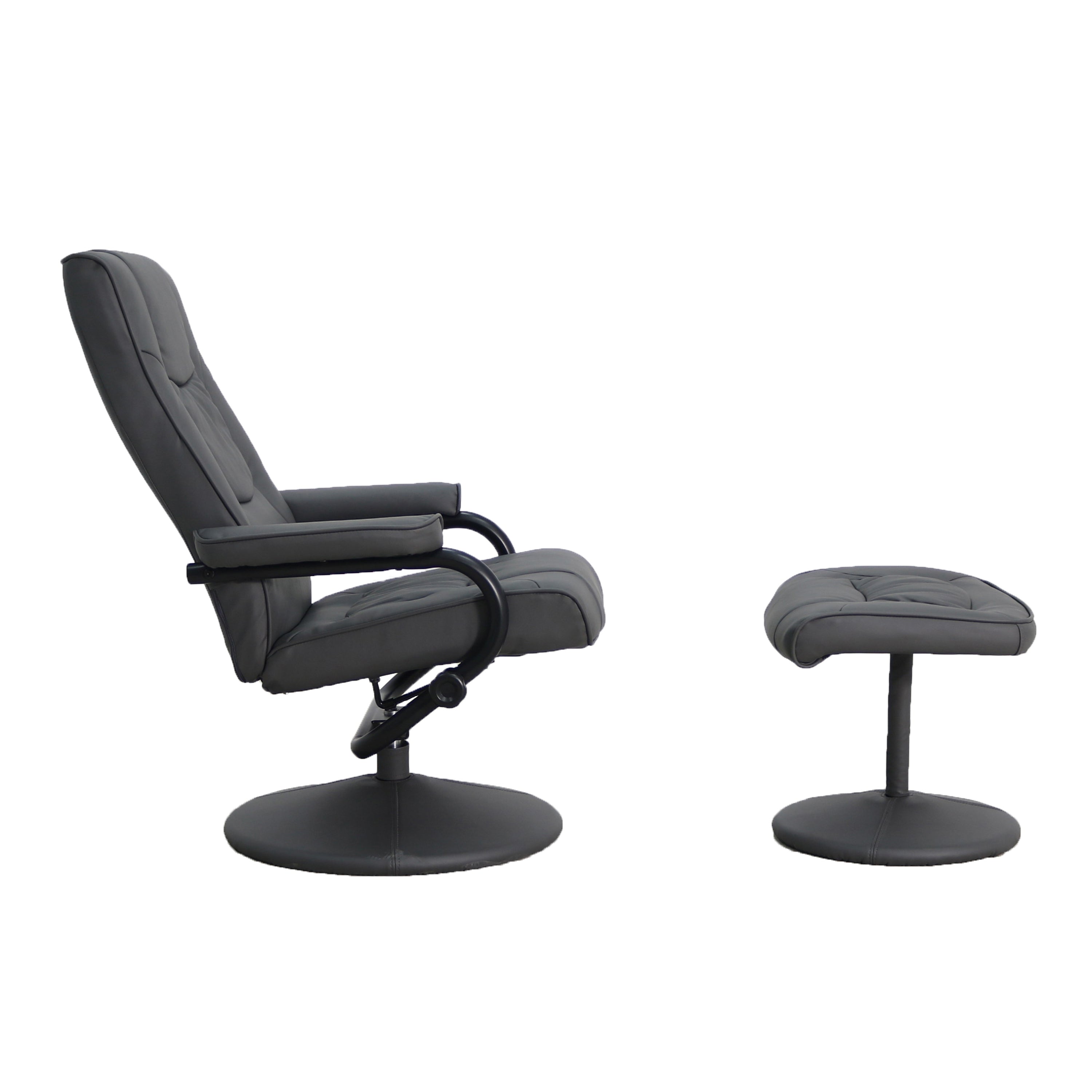Rachel Contemporary Multi-Position Recliner and Ottoman with Wrapped Base in Gray LeatherSoft