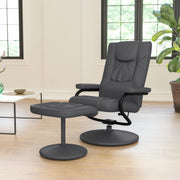 Rachel Contemporary Multi-Position Recliner and Ottoman with Wrapped Base in Gray LeatherSoft