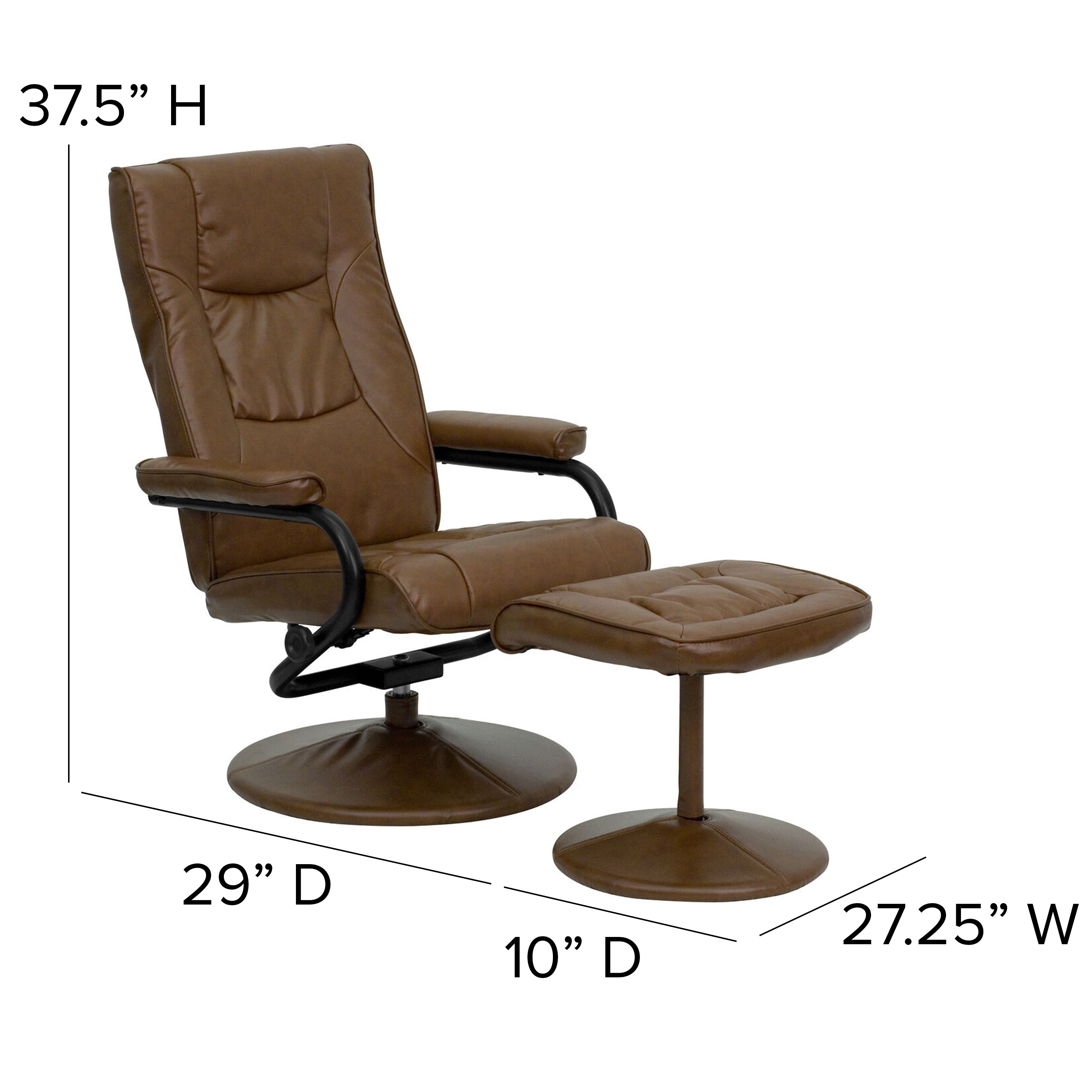 Rachel Contemporary Multi-Position Recliner and Ottoman with Wrapped Base in Palimino LeatherSoft