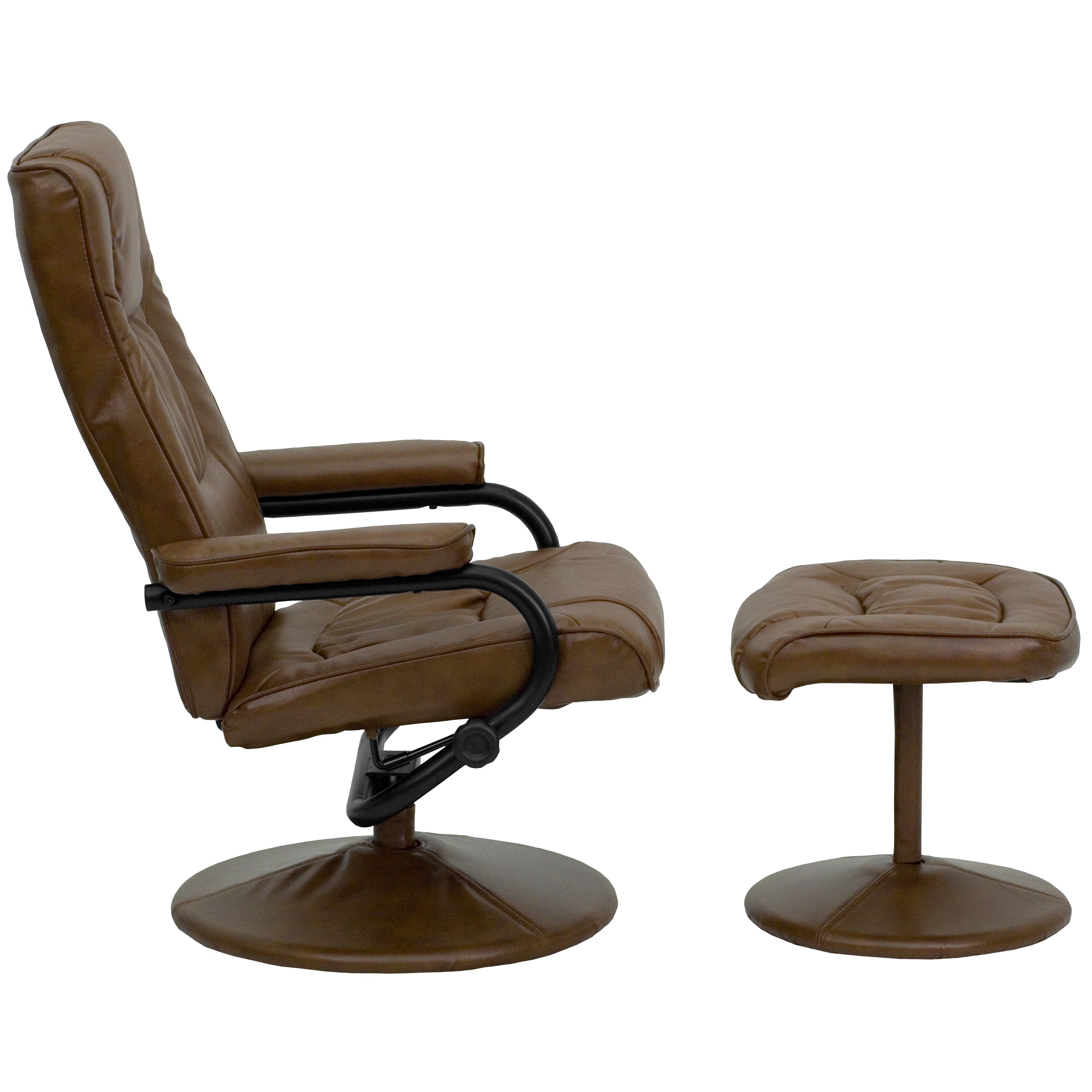 Rachel Contemporary Multi-Position Recliner and Ottoman with Wrapped Base in Palimino LeatherSoft