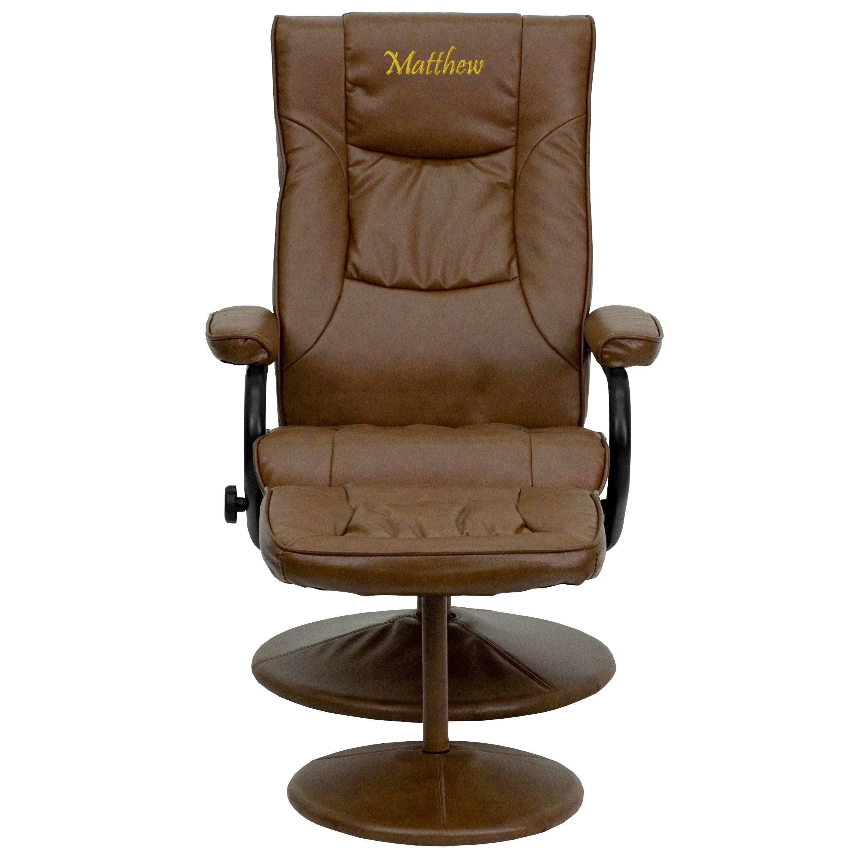 Rachel Personalized Contemporary Multi-Position Recliner and Ottoman with Wrapped Base in Palimino LeatherSoft