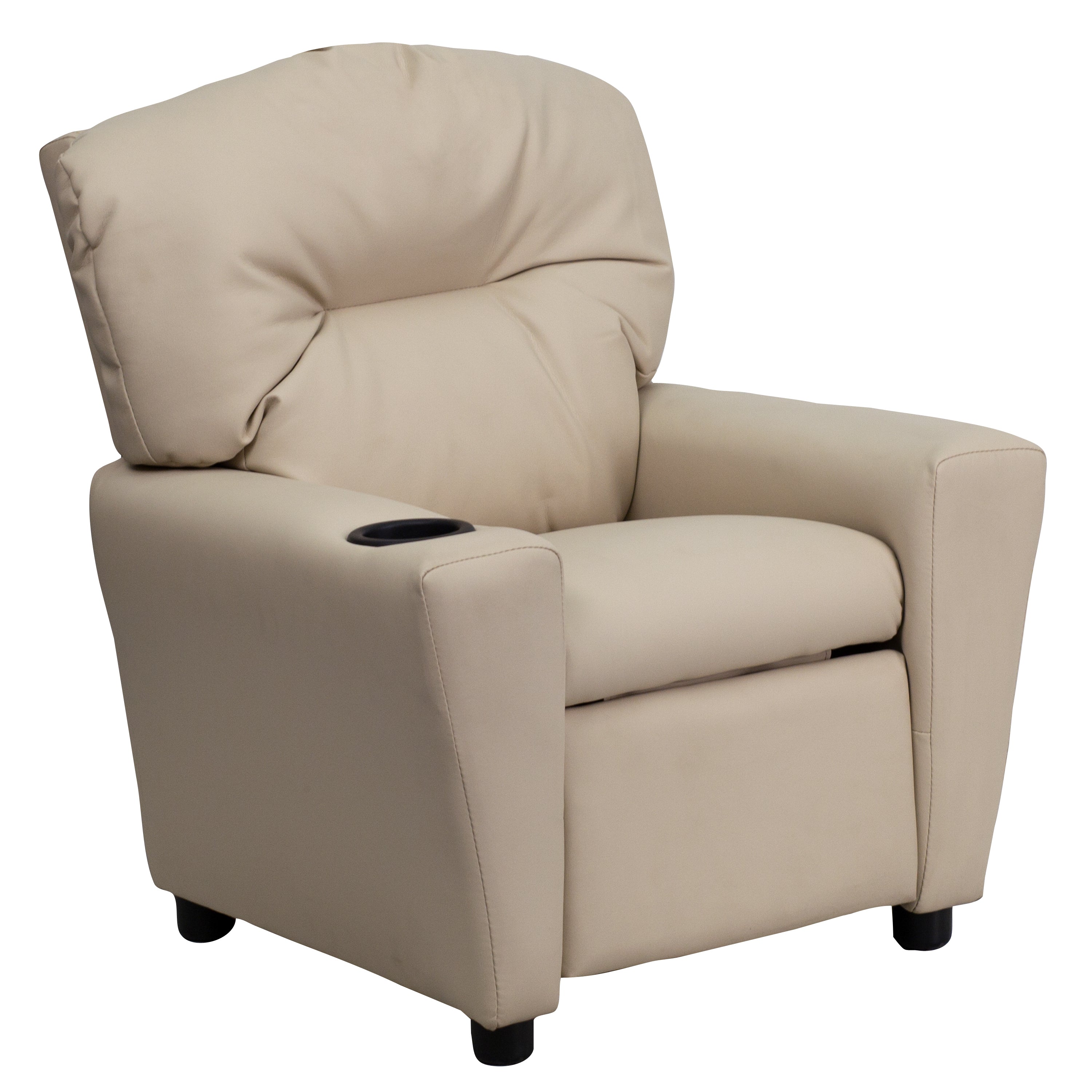 Chandler Contemporary Beige Vinyl Kids Recliner with Cup Holder