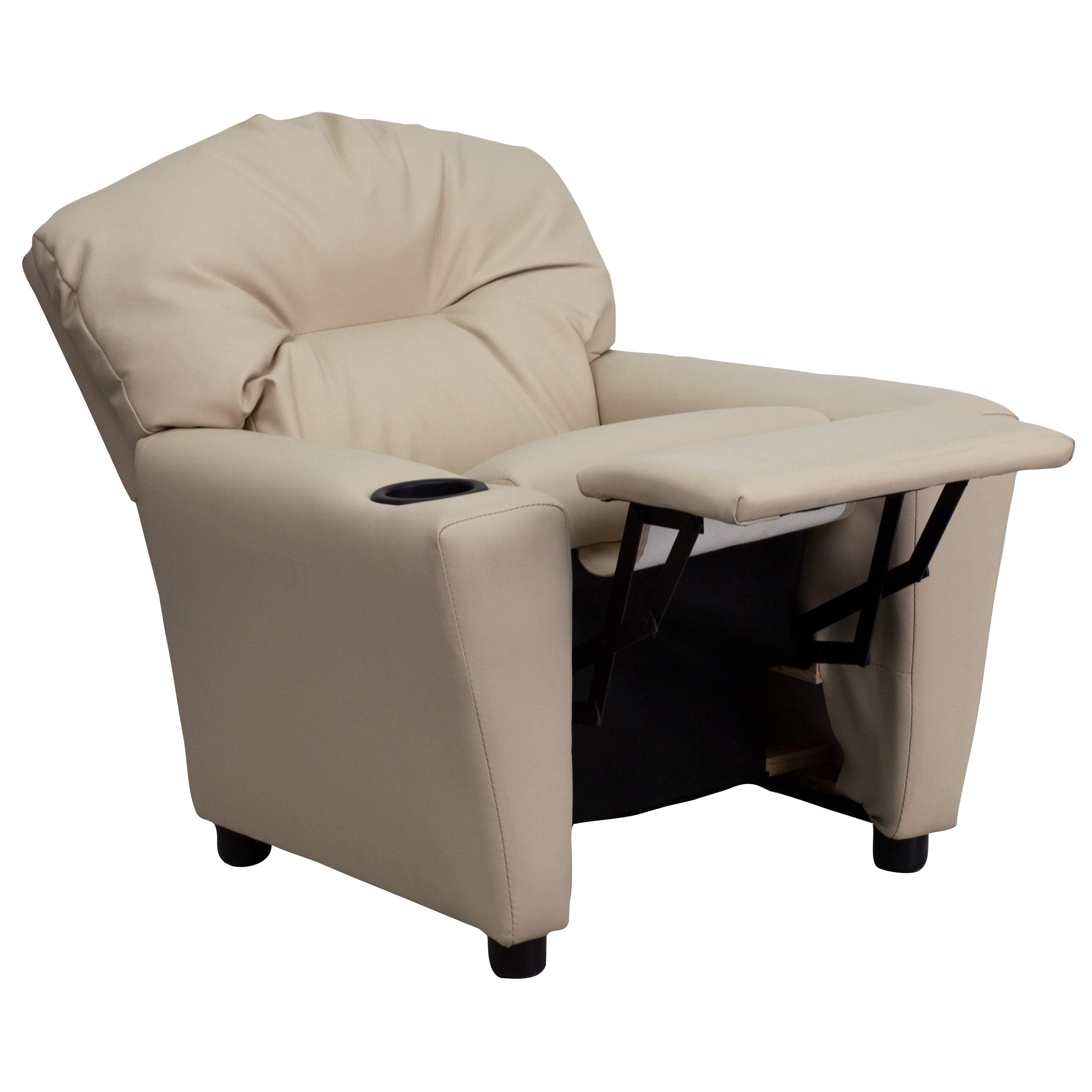 Chandler Contemporary Beige Vinyl Kids Recliner with Cup Holder