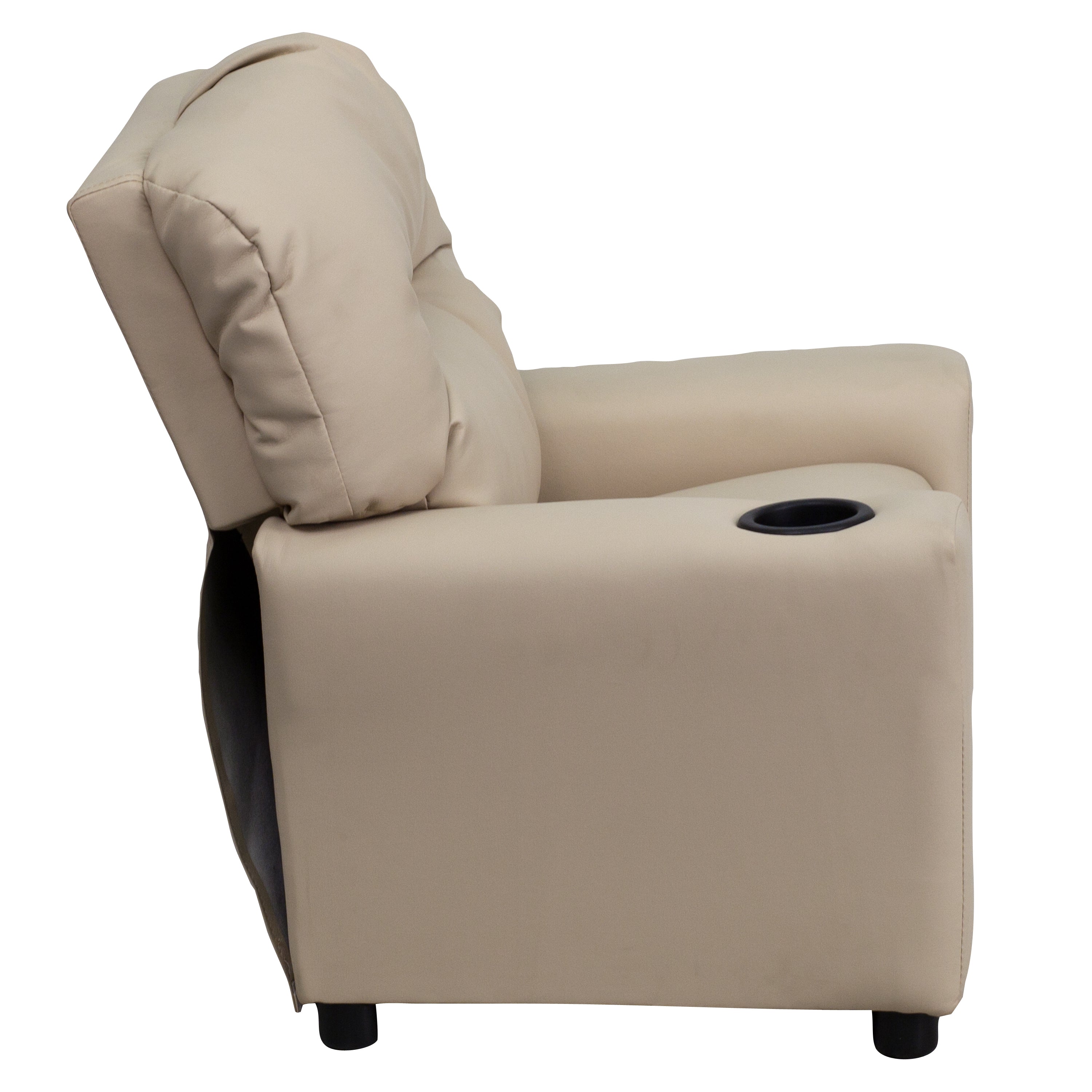 Chandler Contemporary Beige Vinyl Kids Recliner with Cup Holder