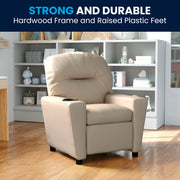 Chandler Contemporary Beige Vinyl Kids Recliner with Cup Holder