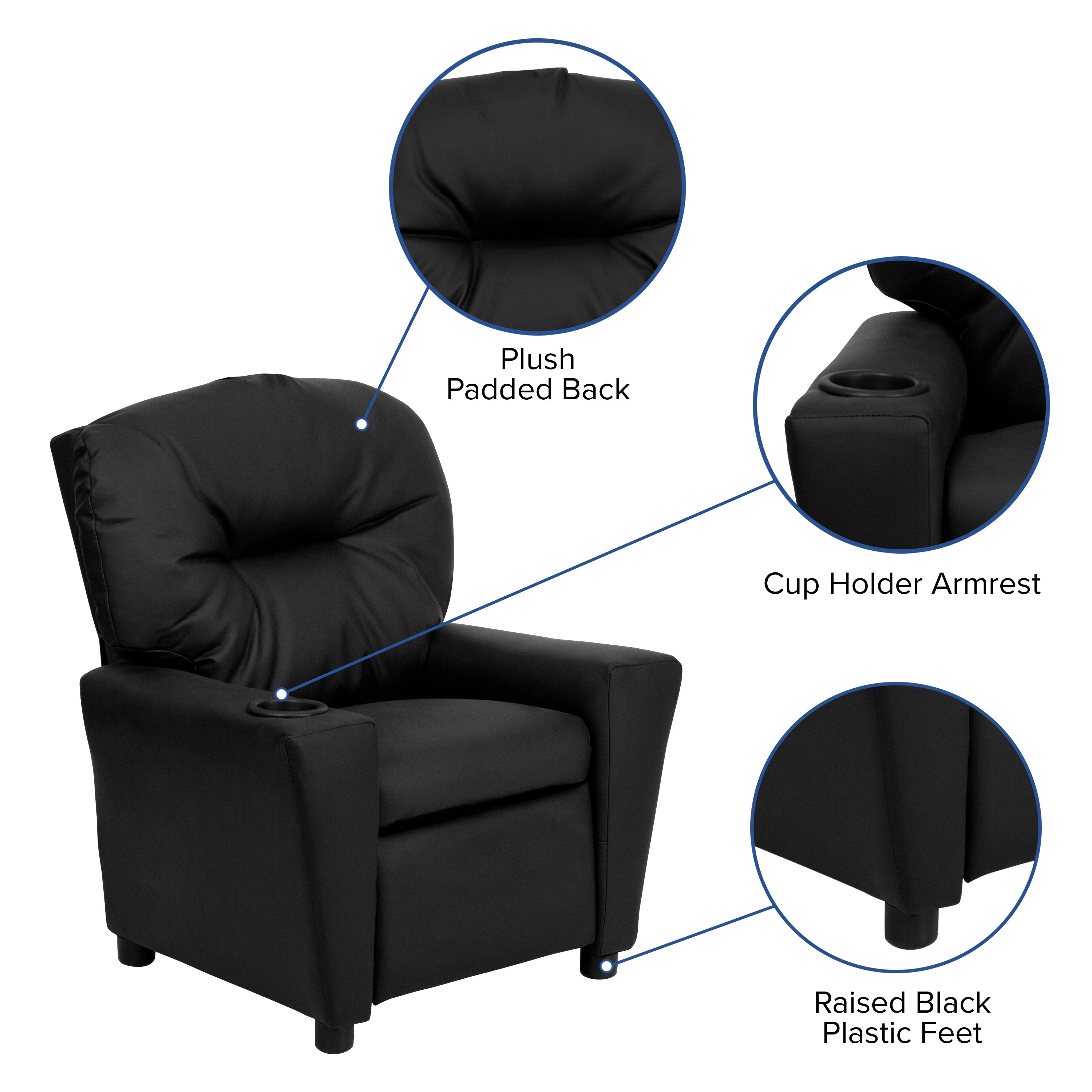 Chandler Contemporary Black LeatherSoft Kids Recliner with Cup Holder