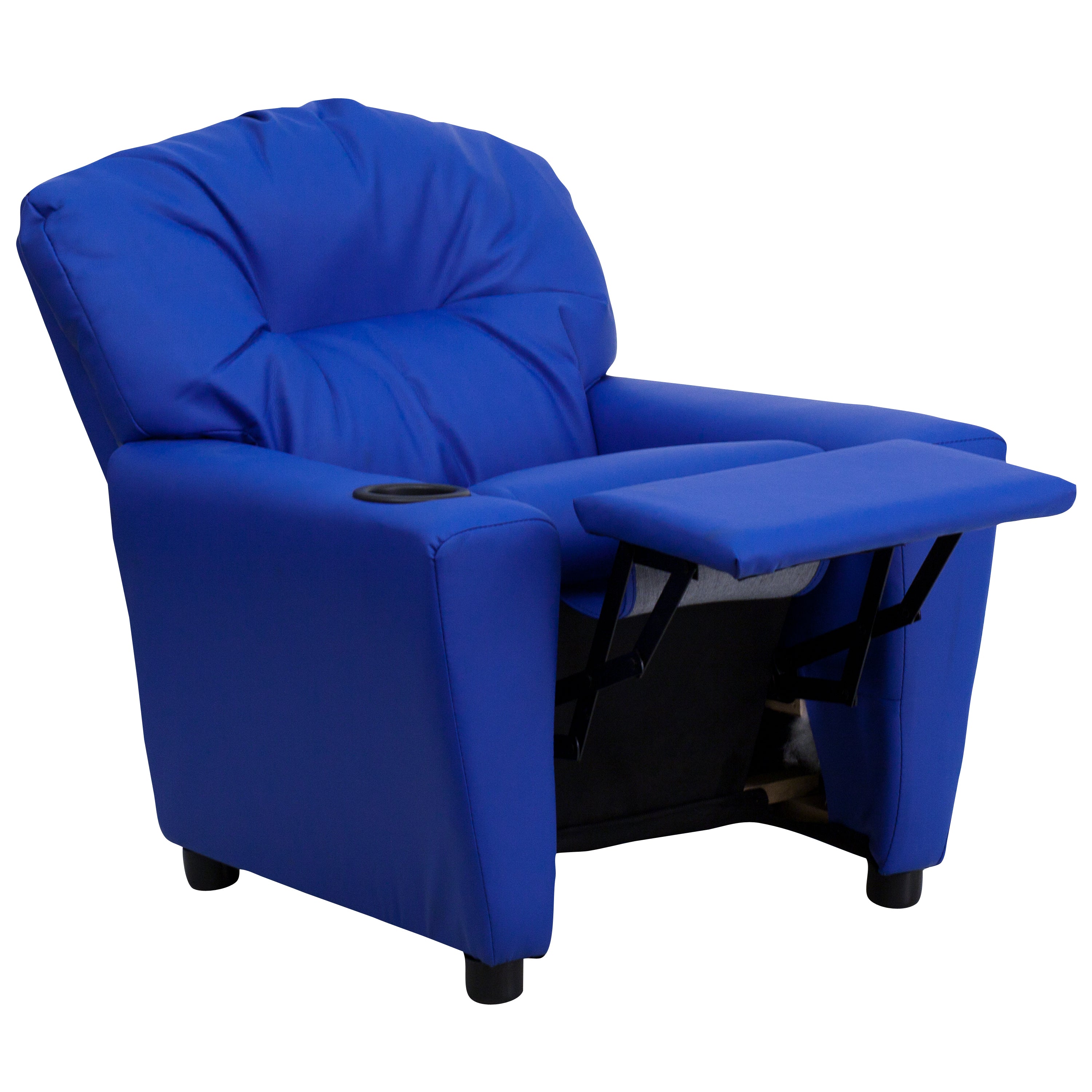 Chandler Contemporary Blue Vinyl Kids Recliner with Cup Holder