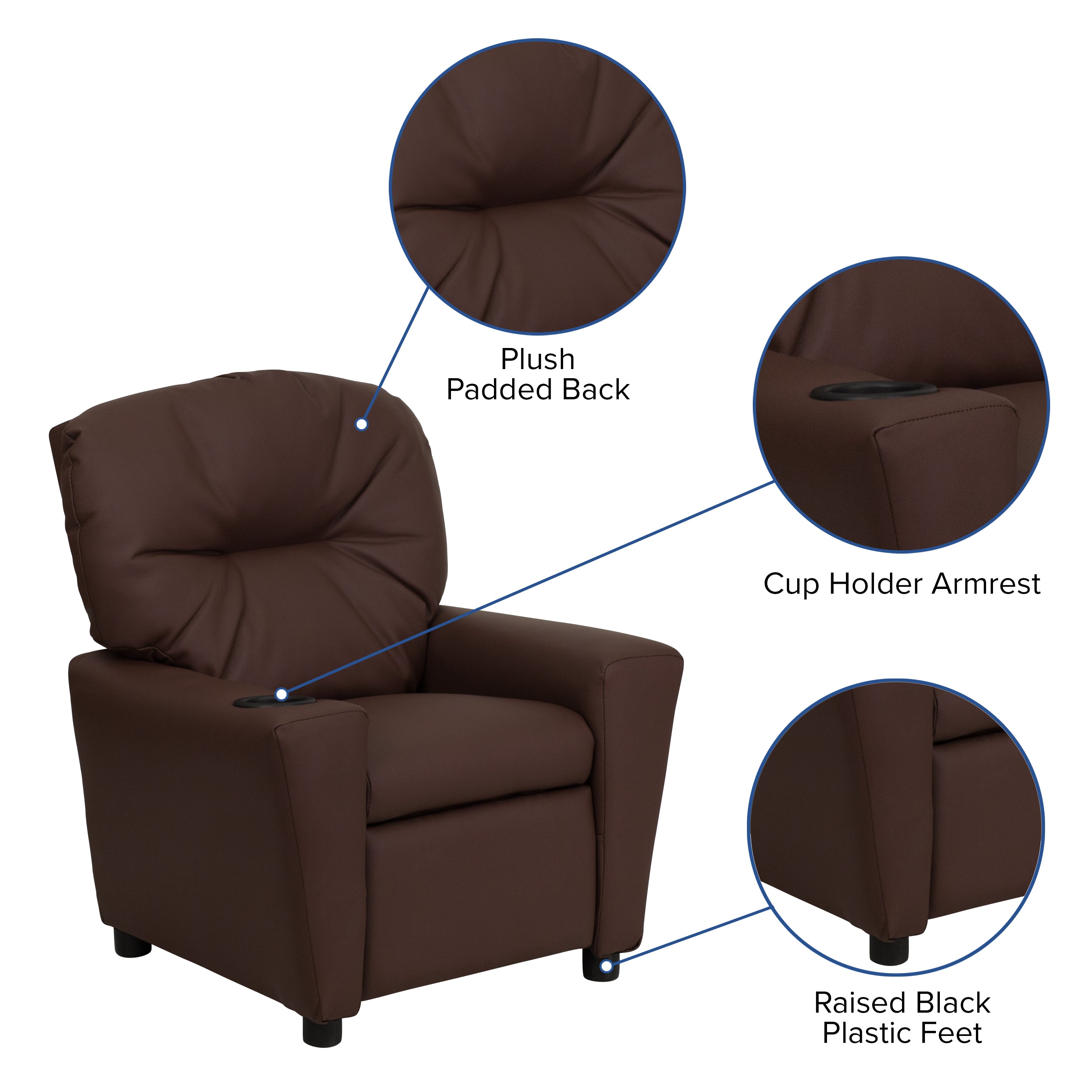 Chandler Contemporary Brown LeatherSoft Kids Recliner with Cup Holder