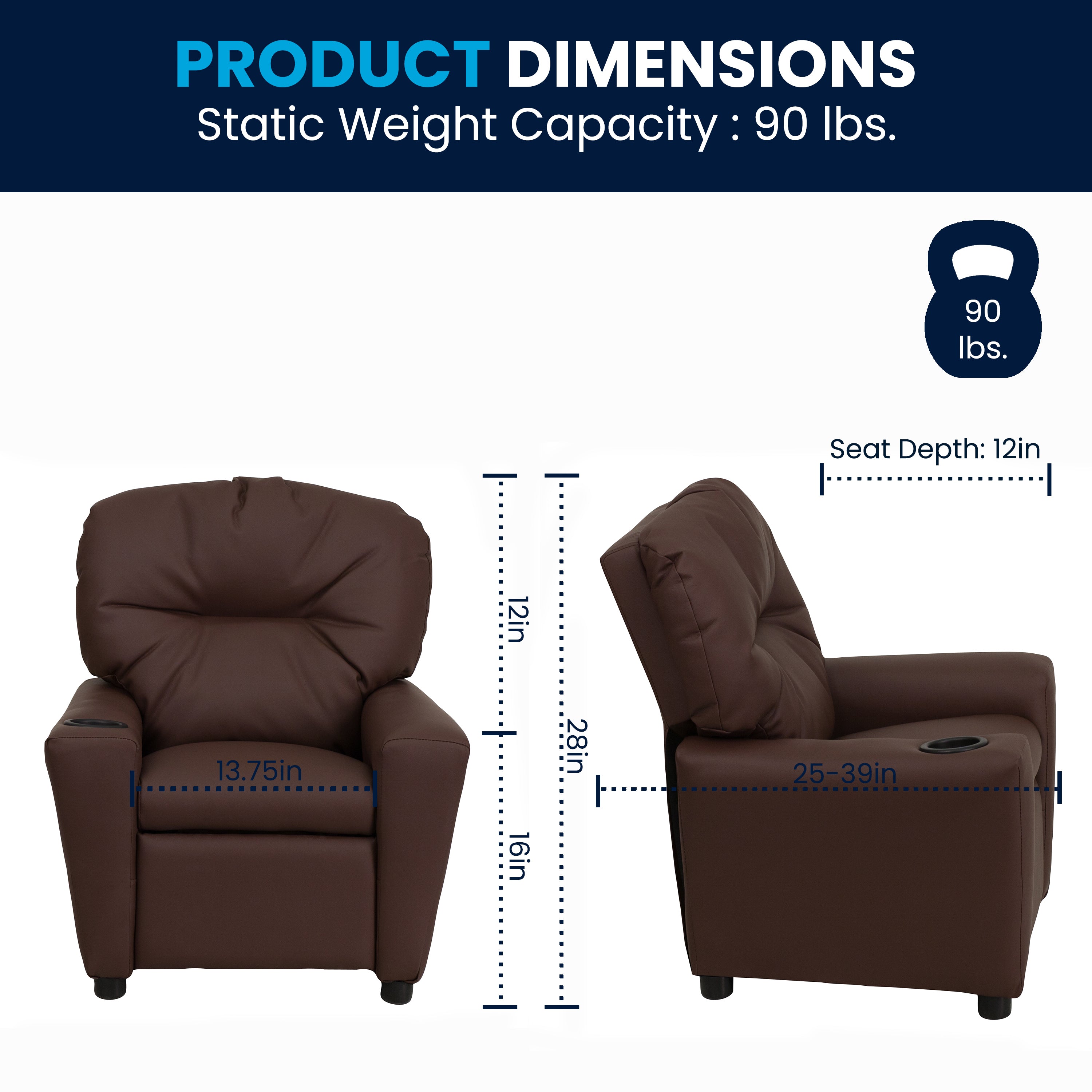 Chandler Contemporary Brown LeatherSoft Kids Recliner with Cup Holder