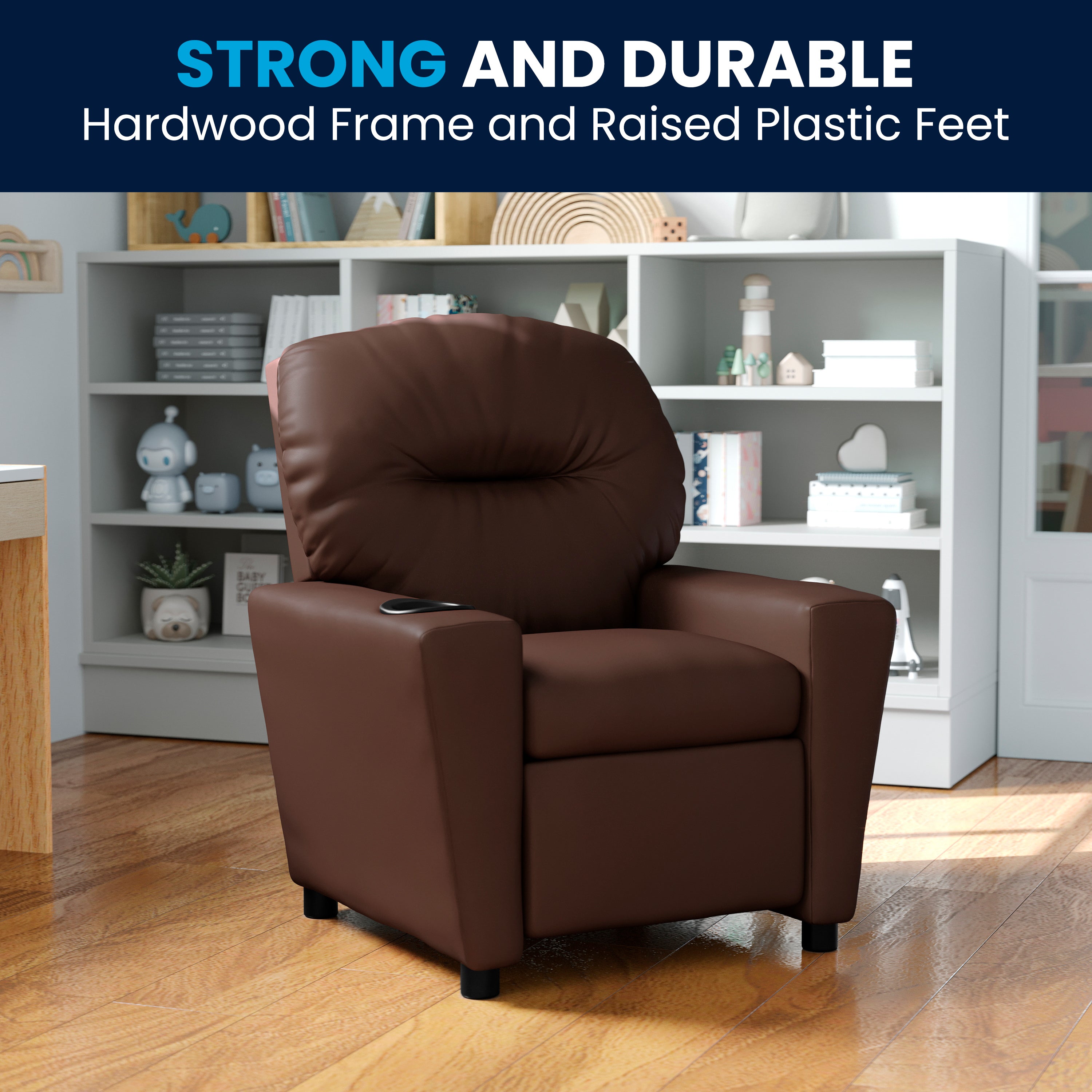 Chandler Contemporary Brown LeatherSoft Kids Recliner with Cup Holder