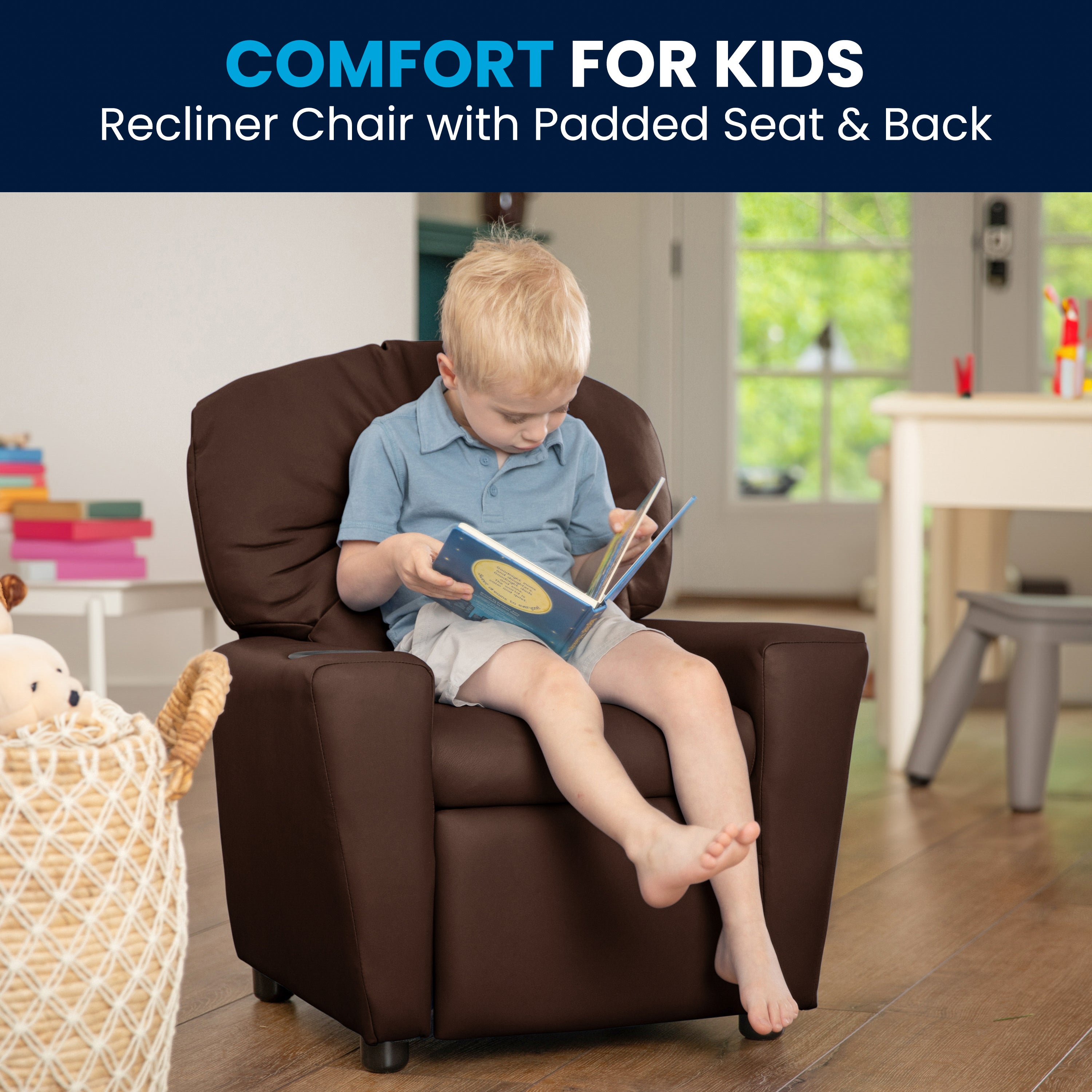Chandler Contemporary Brown LeatherSoft Kids Recliner with Cup Holder