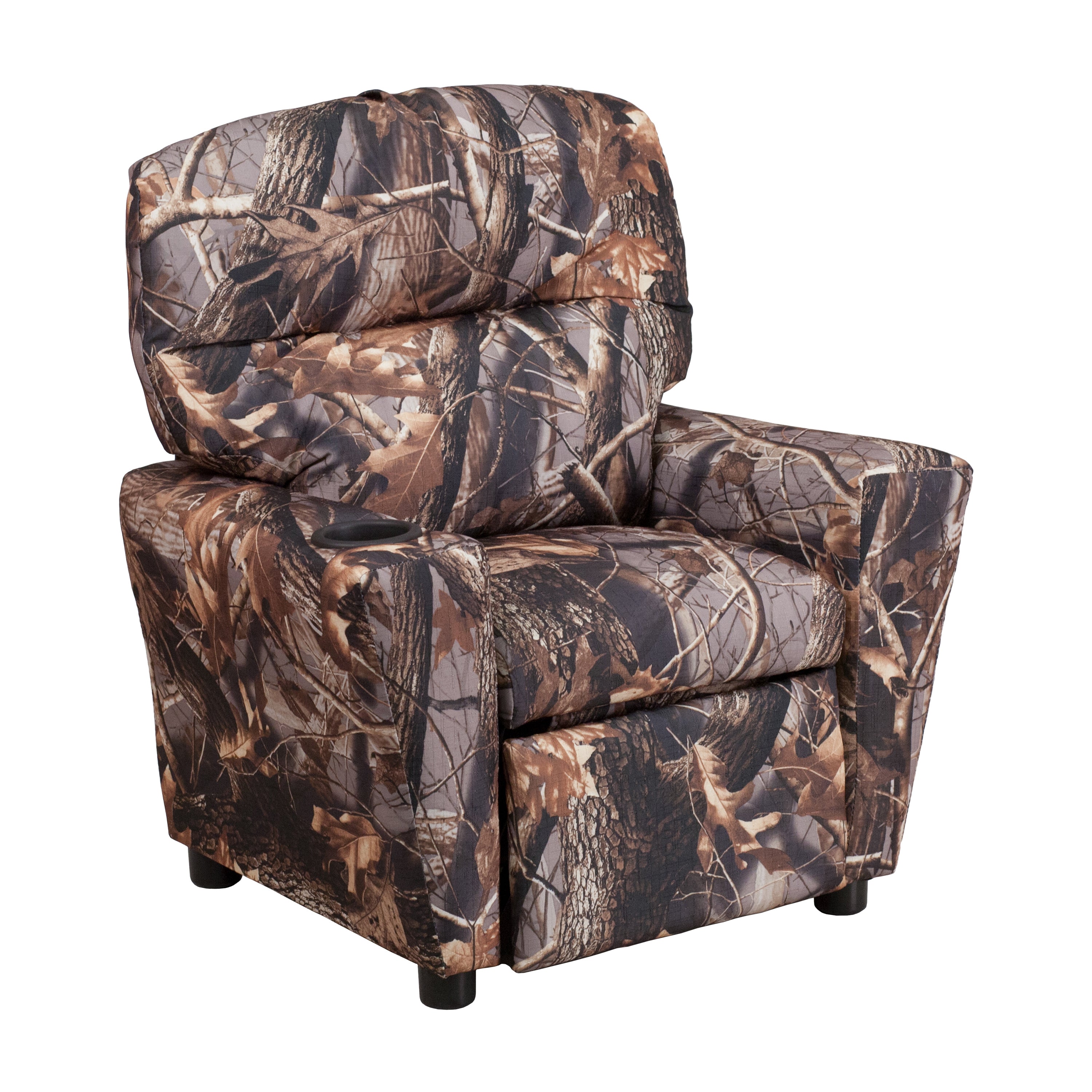 Chandler Contemporary Camouflaged Fabric Kids Recliner with Cup Holder