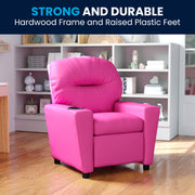 Chandler Contemporary Hot Pink Vinyl Kids Recliner with Cup Holder