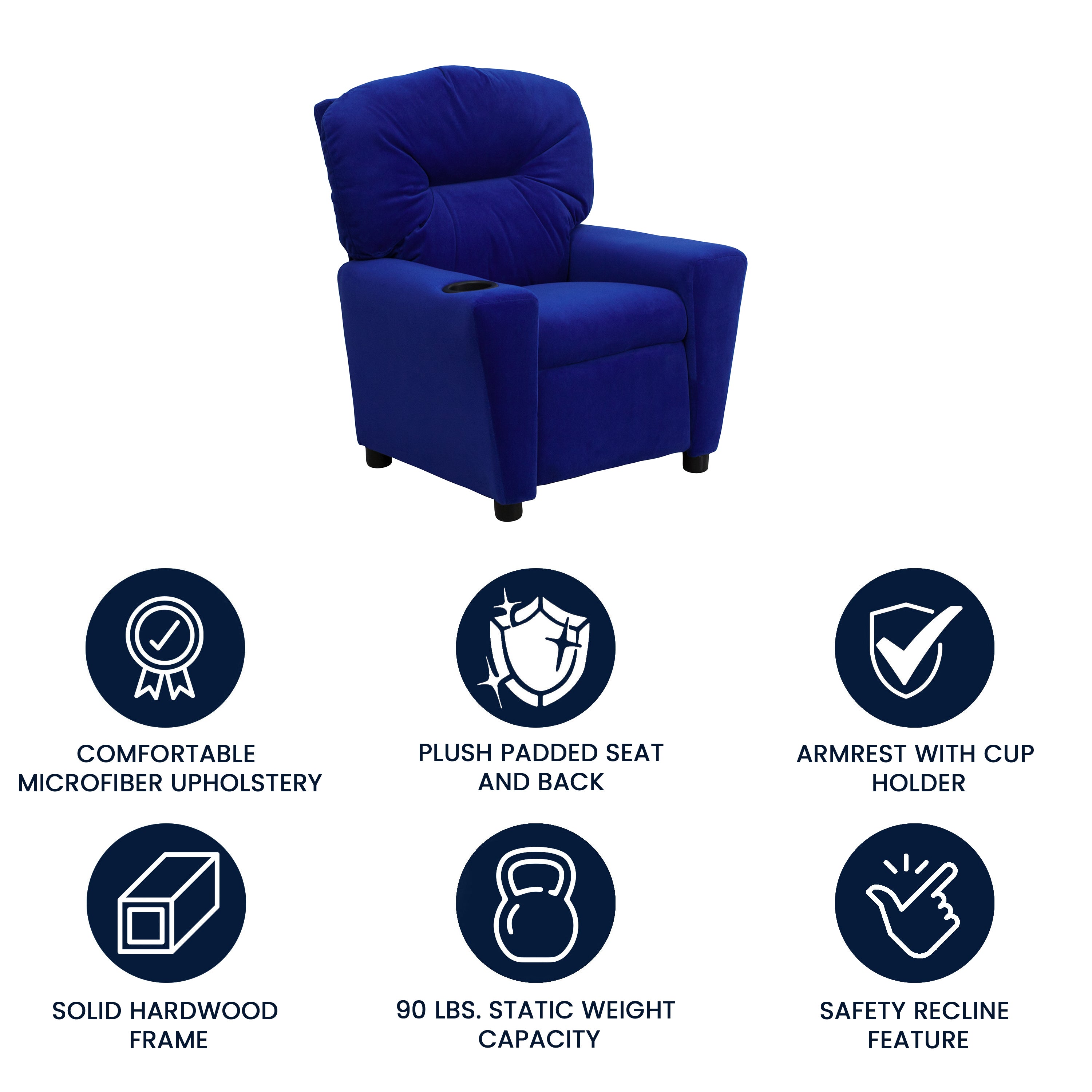 Chandler Contemporary Blue Microfiber Kids Recliner with Cup Holder