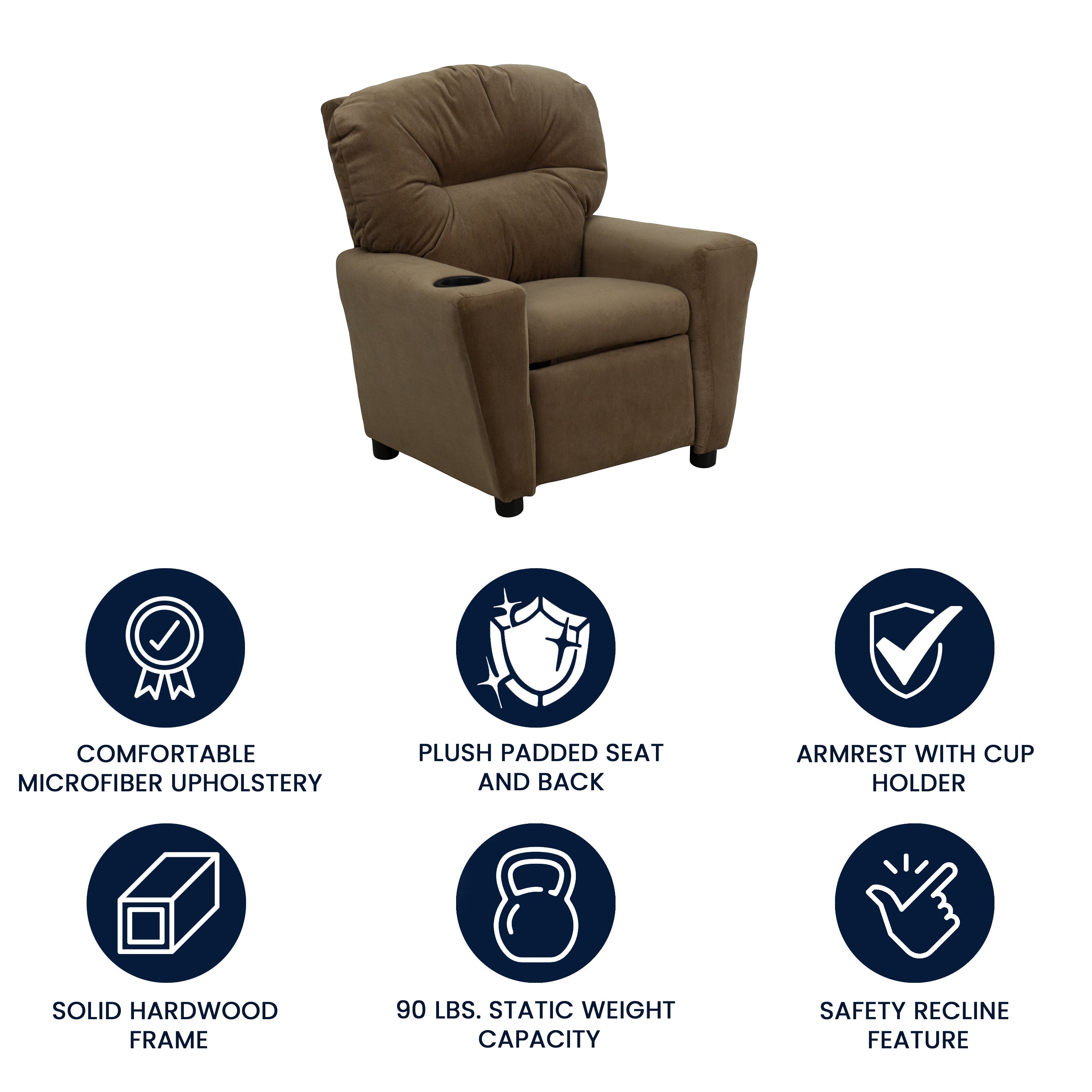 Chandler Contemporary Brown Microfiber Kids Recliner with Cup Holder