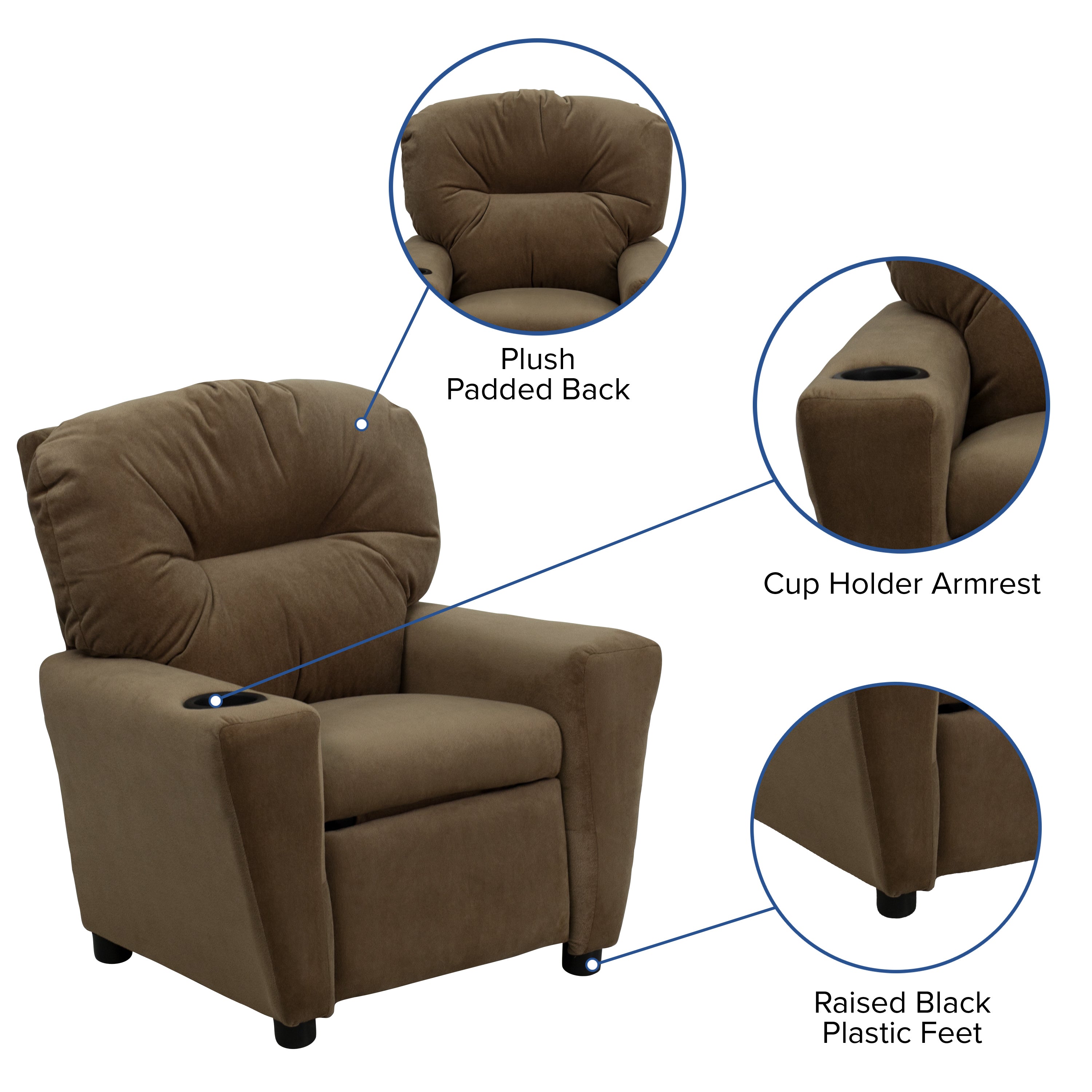 Chandler Contemporary Brown Microfiber Kids Recliner with Cup Holder