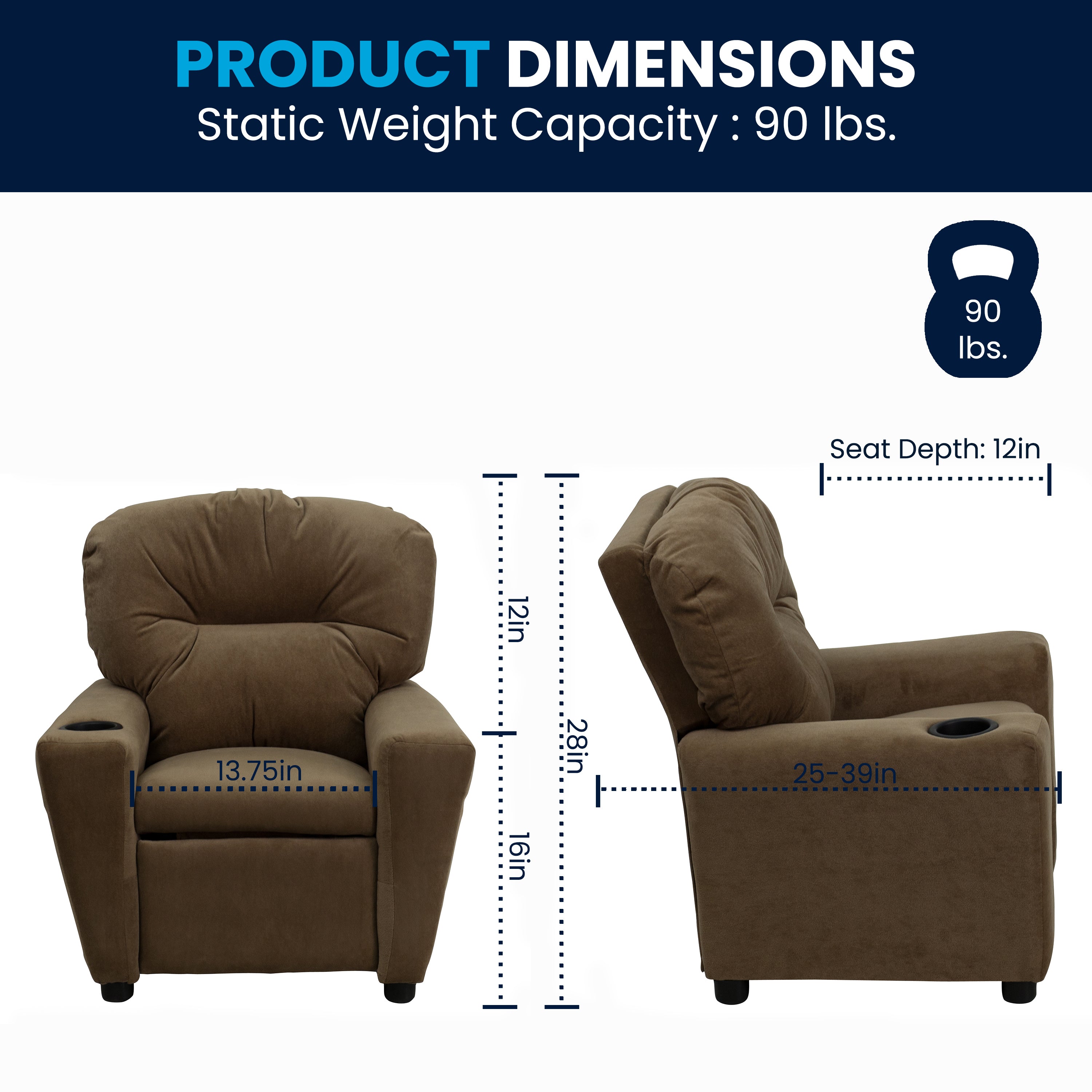 Chandler Contemporary Brown Microfiber Kids Recliner with Cup Holder