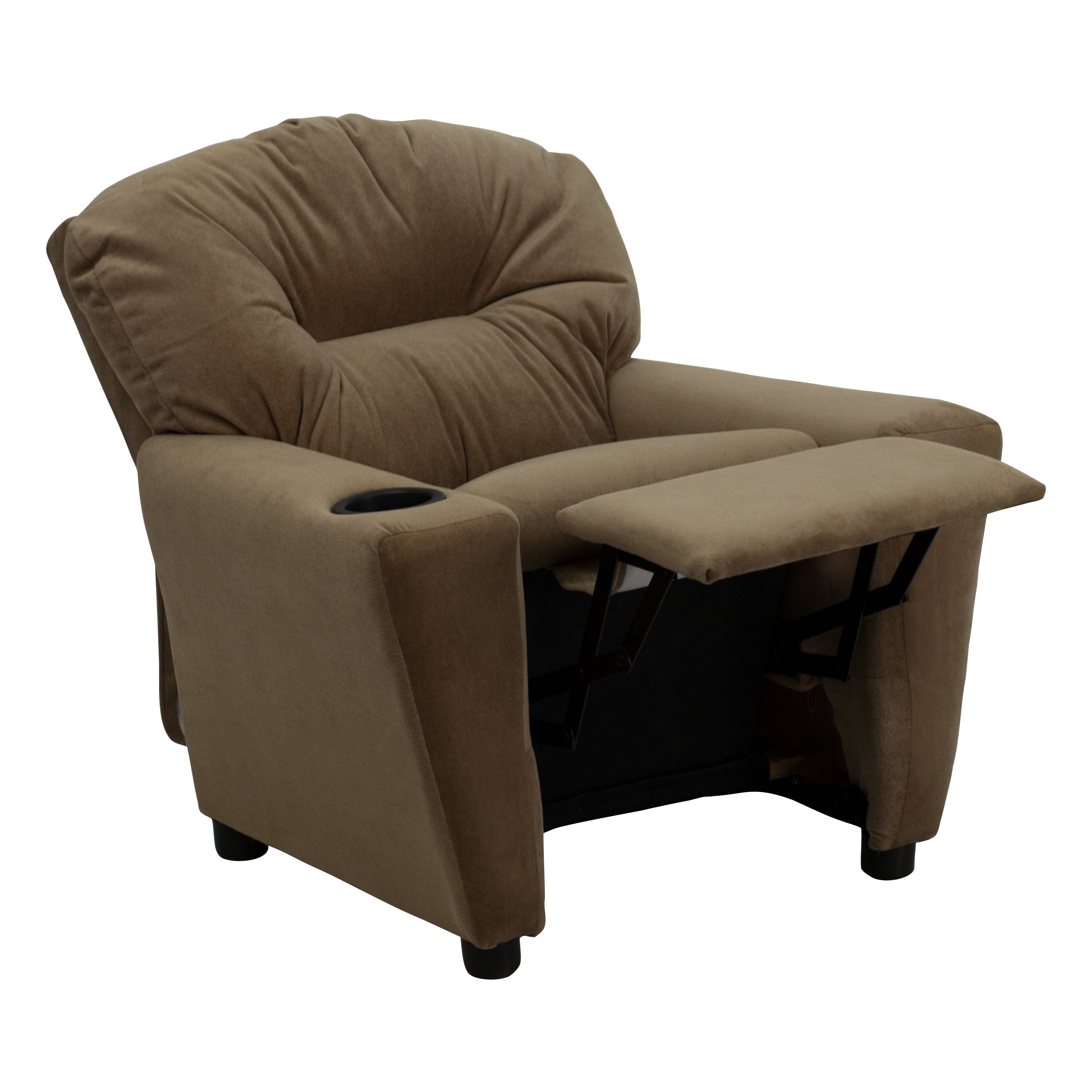 Chandler Contemporary Brown Microfiber Kids Recliner with Cup Holder
