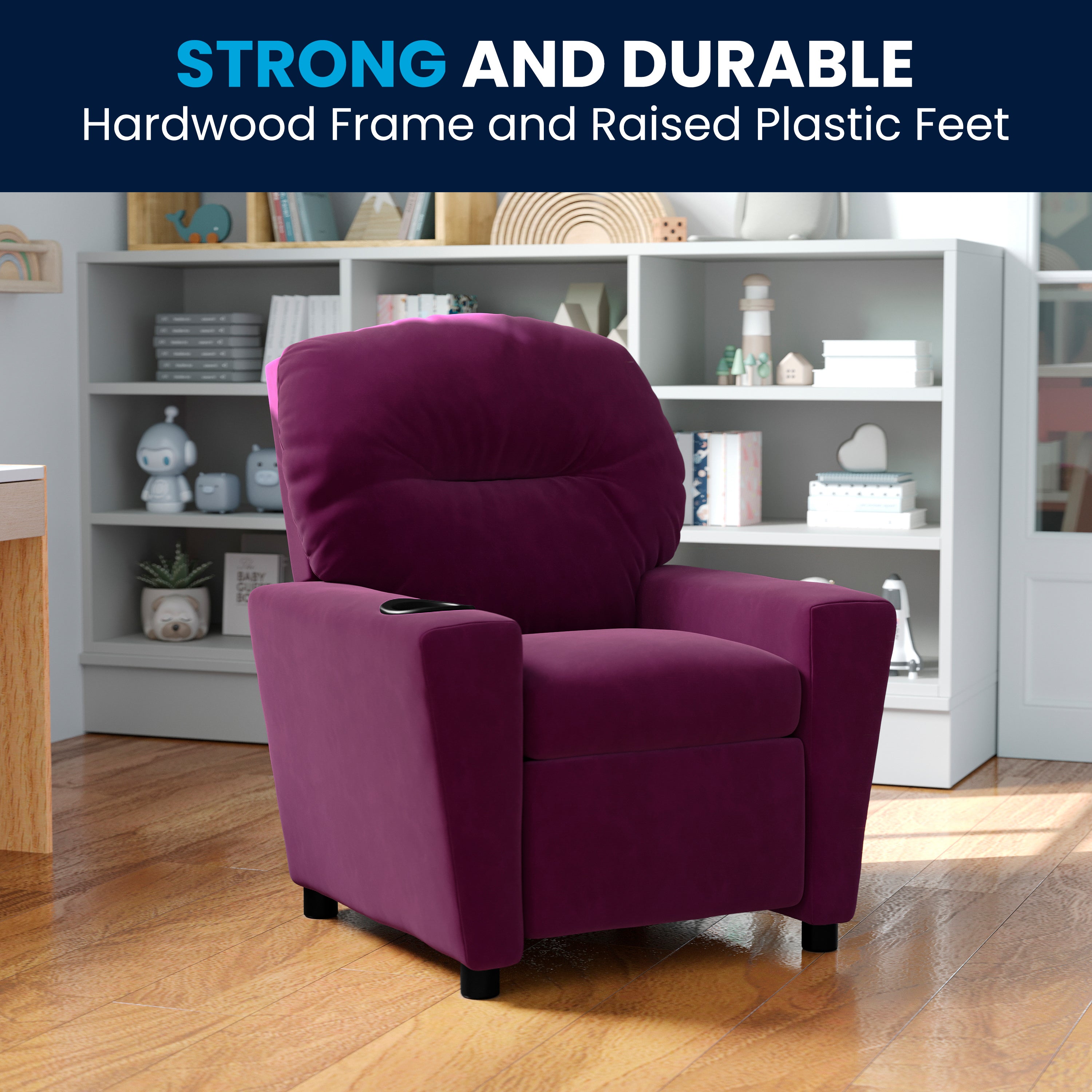 Chandler Contemporary Purple Microfiber Kids Recliner with Cup Holder