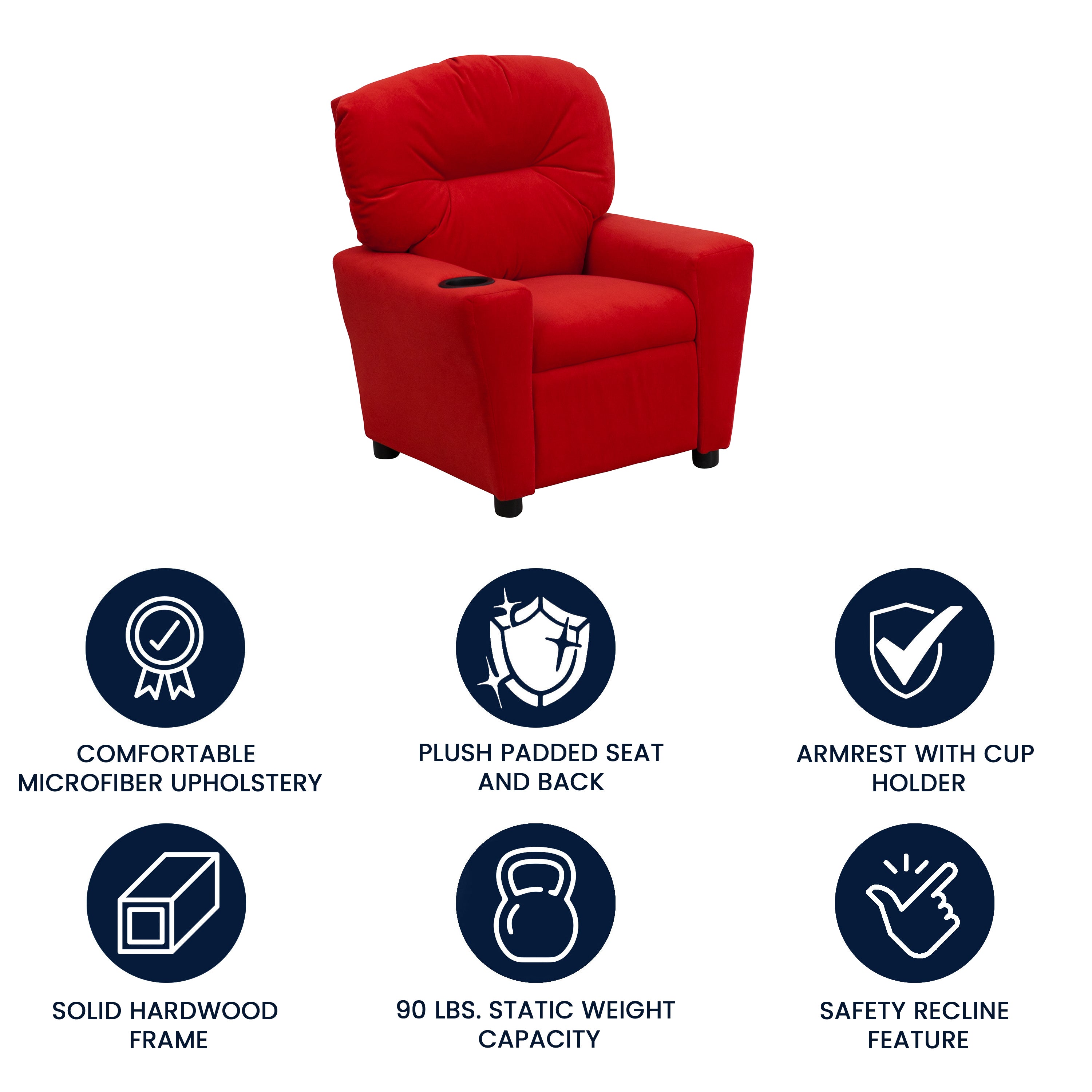 Chandler Contemporary Red Microfiber Kids Recliner with Cup Holder
