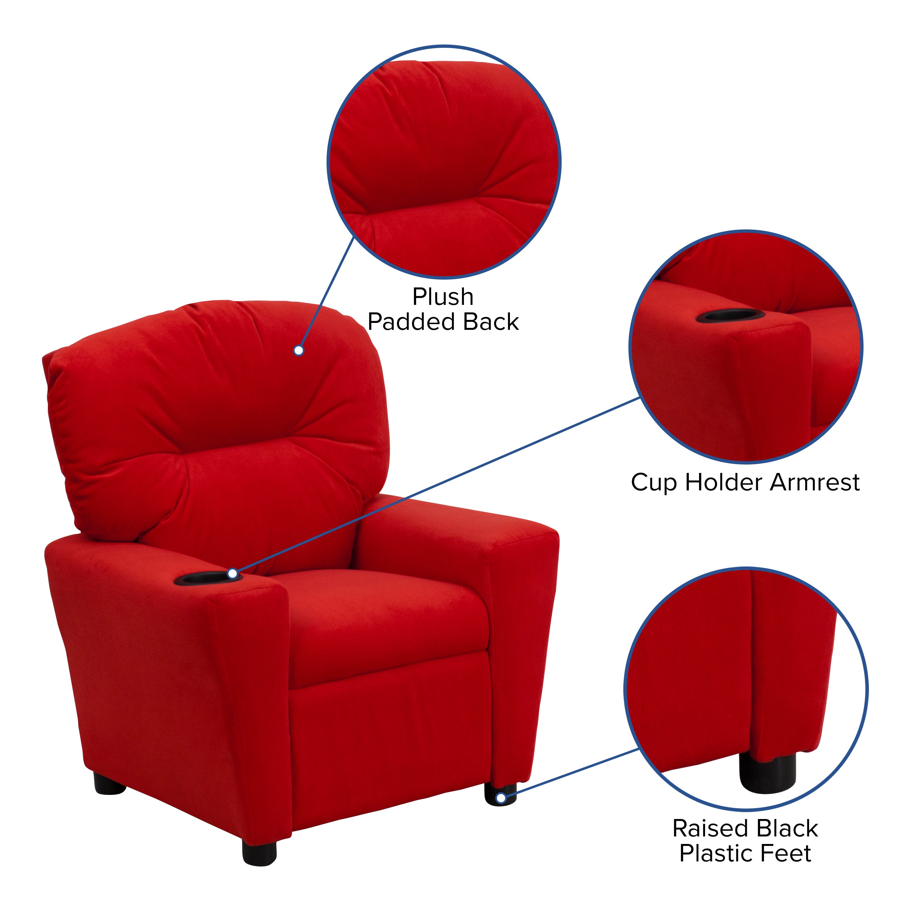 Chandler Contemporary Red Microfiber Kids Recliner with Cup Holder