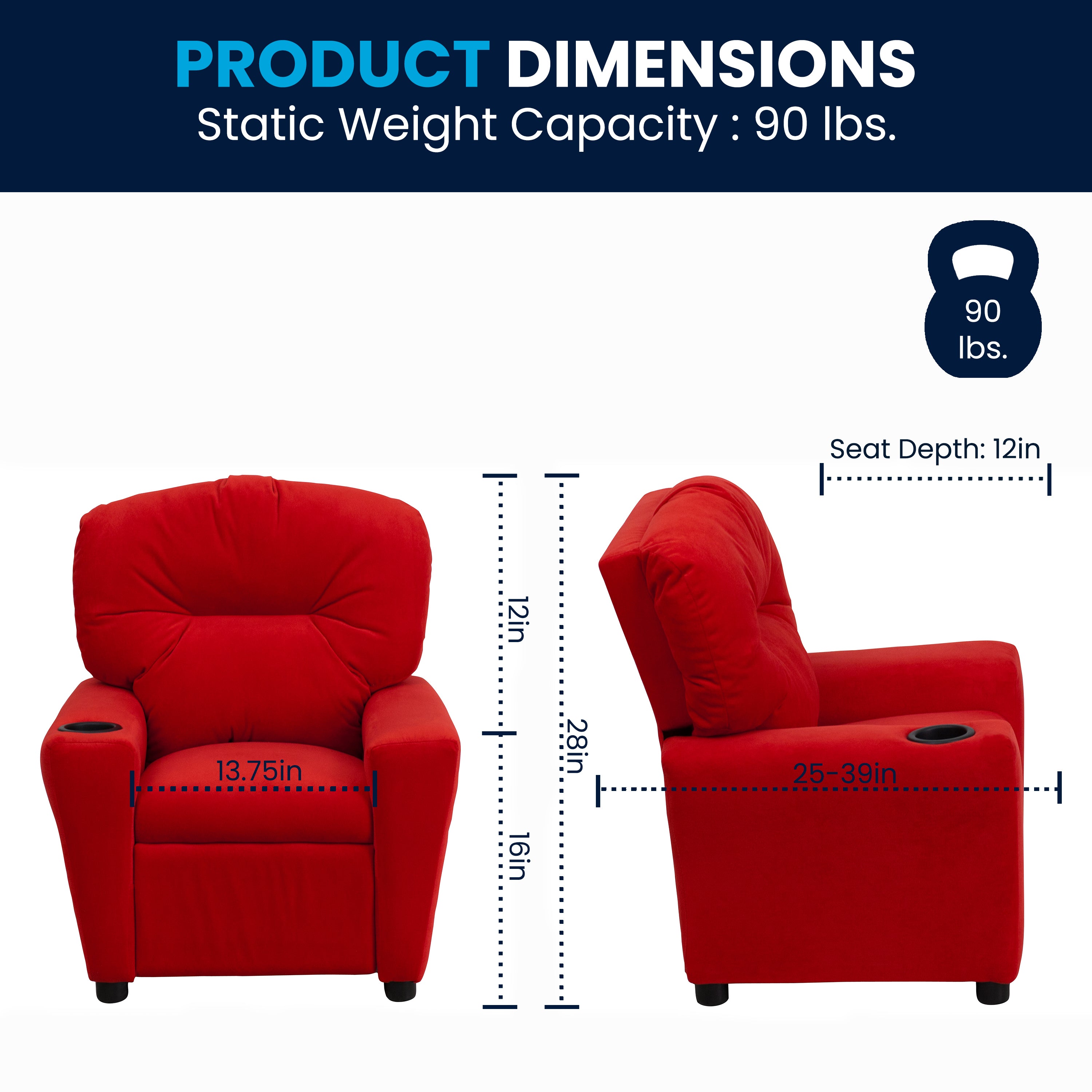 Chandler Contemporary Red Microfiber Kids Recliner with Cup Holder