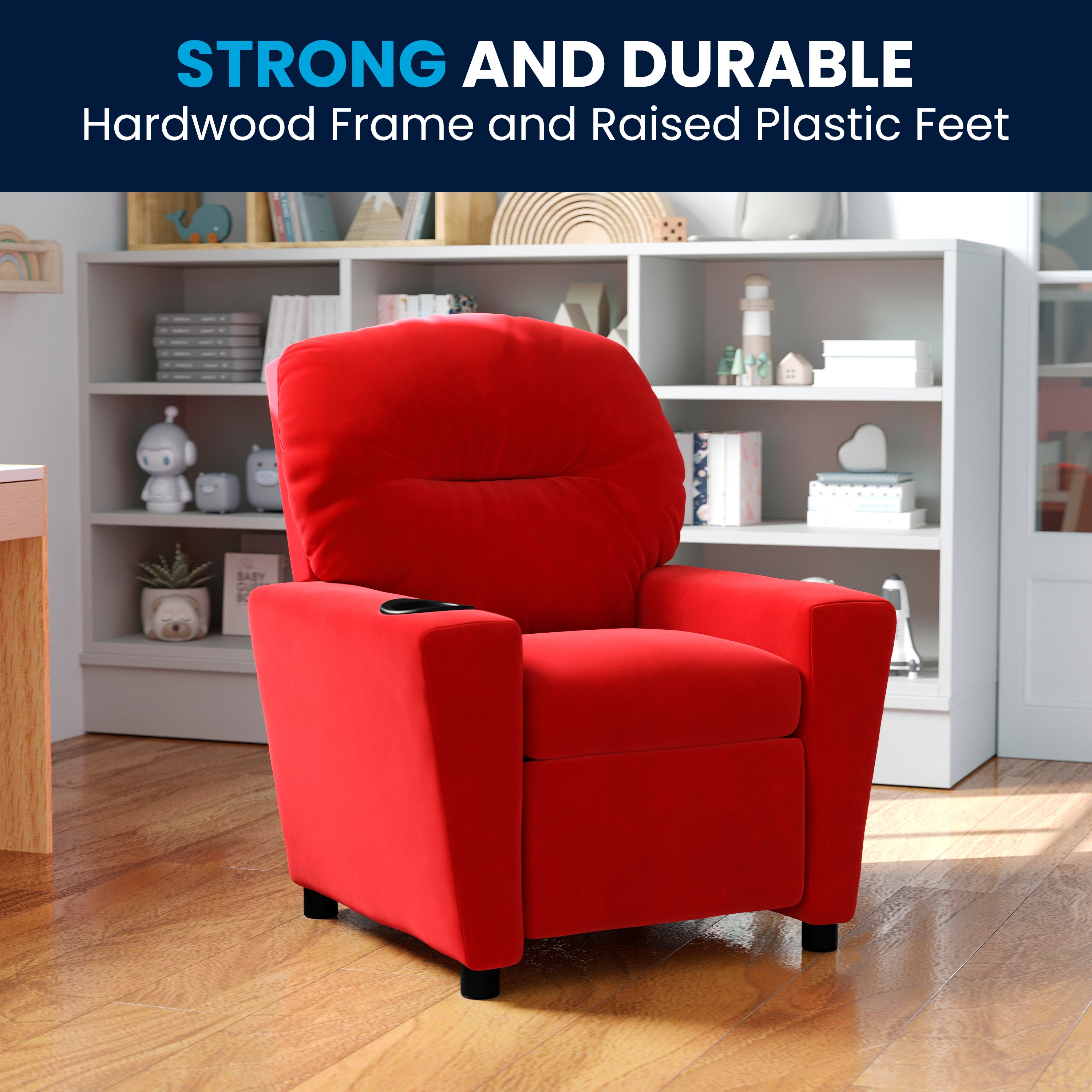 Chandler Contemporary Red Microfiber Kids Recliner with Cup Holder