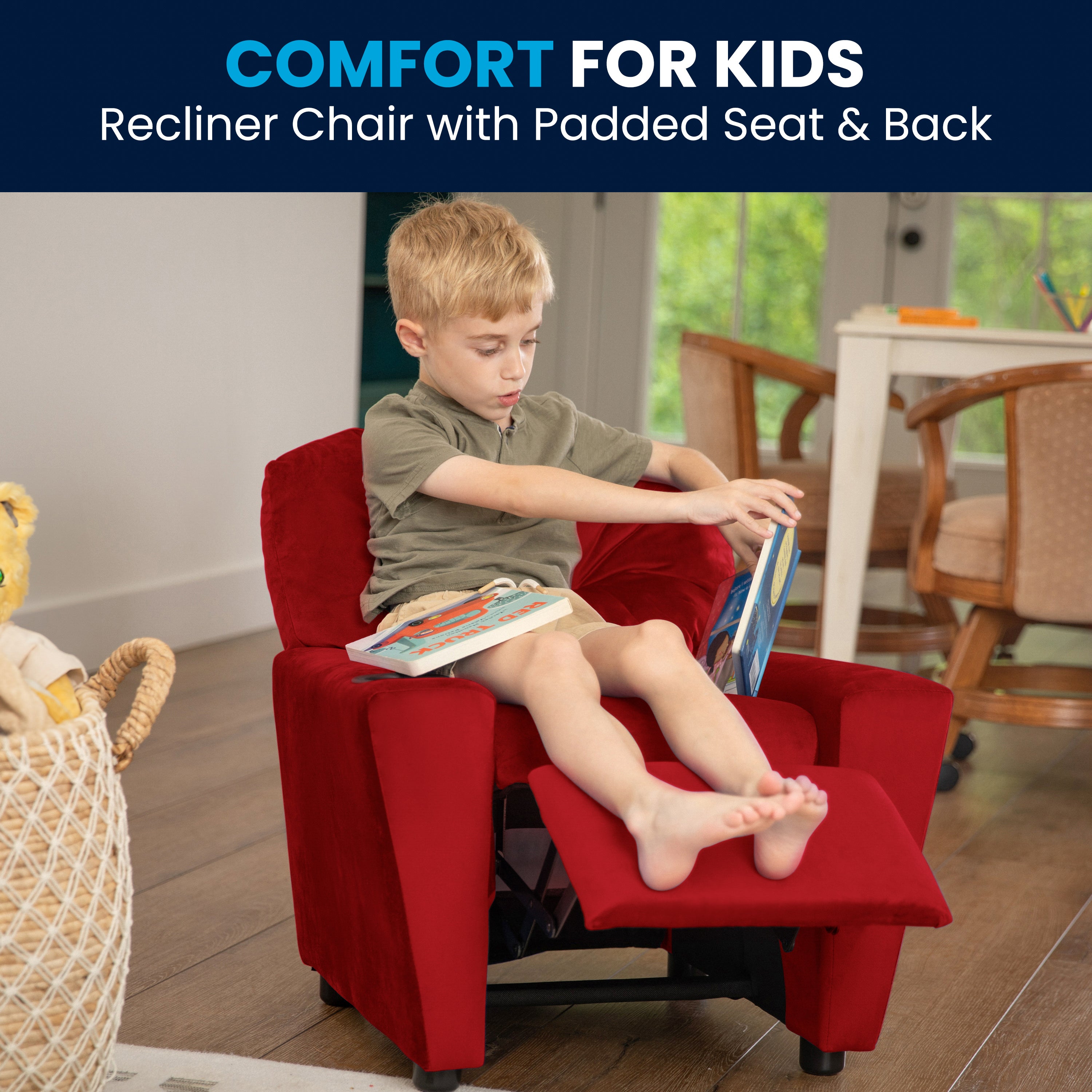 Chandler Contemporary Red Microfiber Kids Recliner with Cup Holder