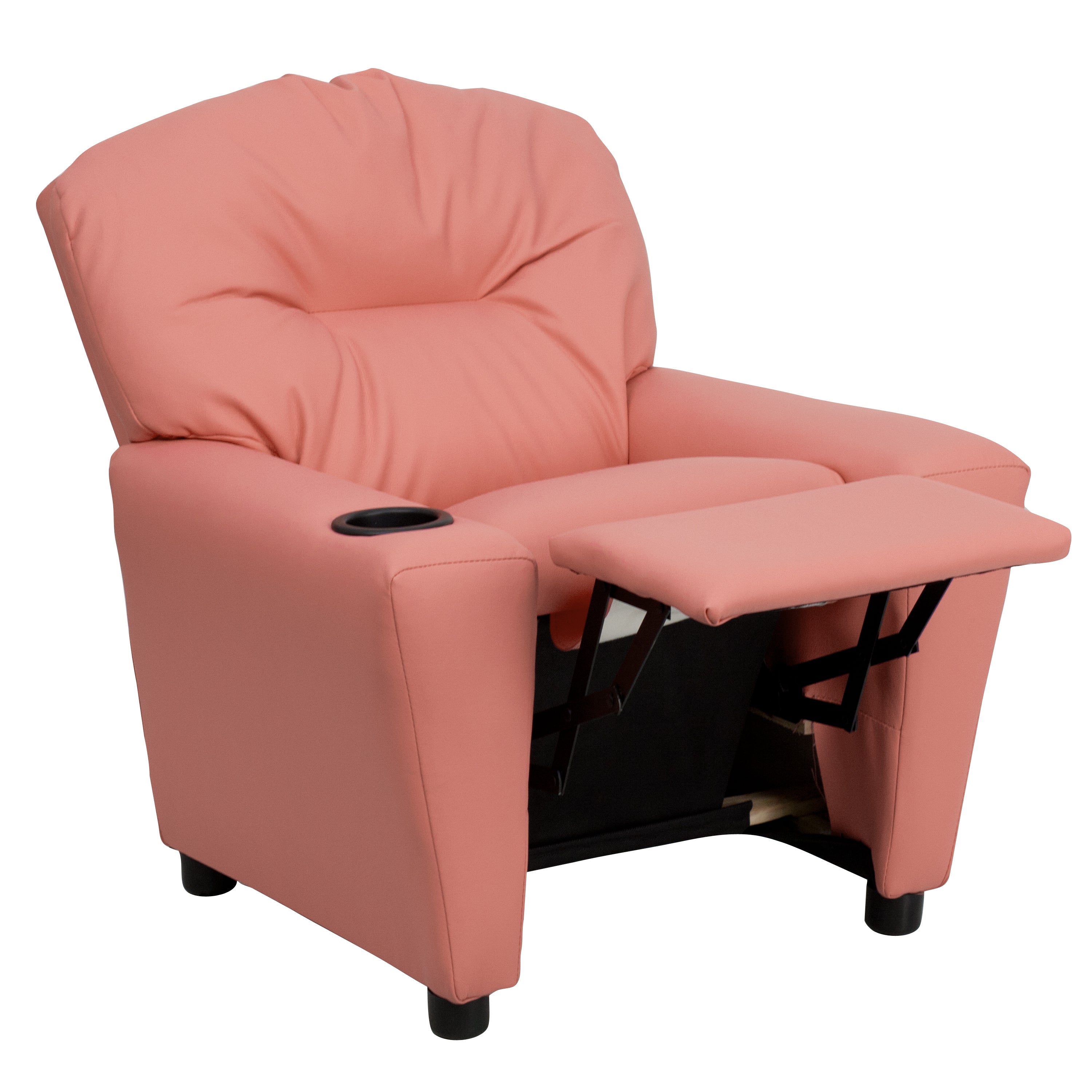 Chandler Contemporary Pink Vinyl Kids Recliner with Cup Holder