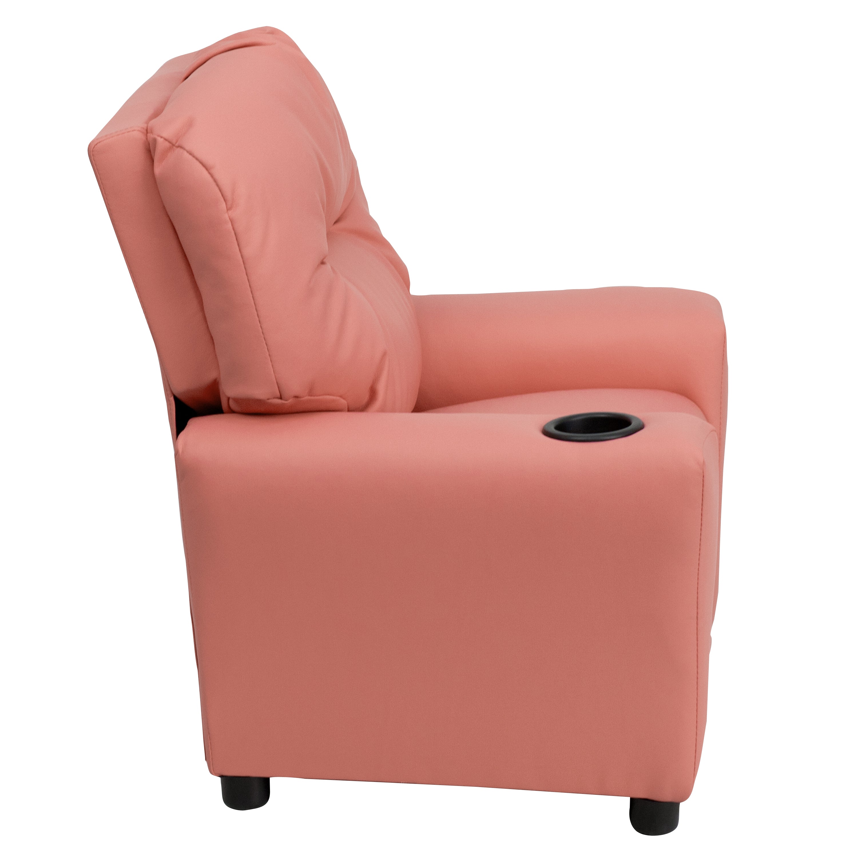 Chandler Contemporary Pink Vinyl Kids Recliner with Cup Holder