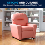 Chandler Contemporary Pink Vinyl Kids Recliner with Cup Holder