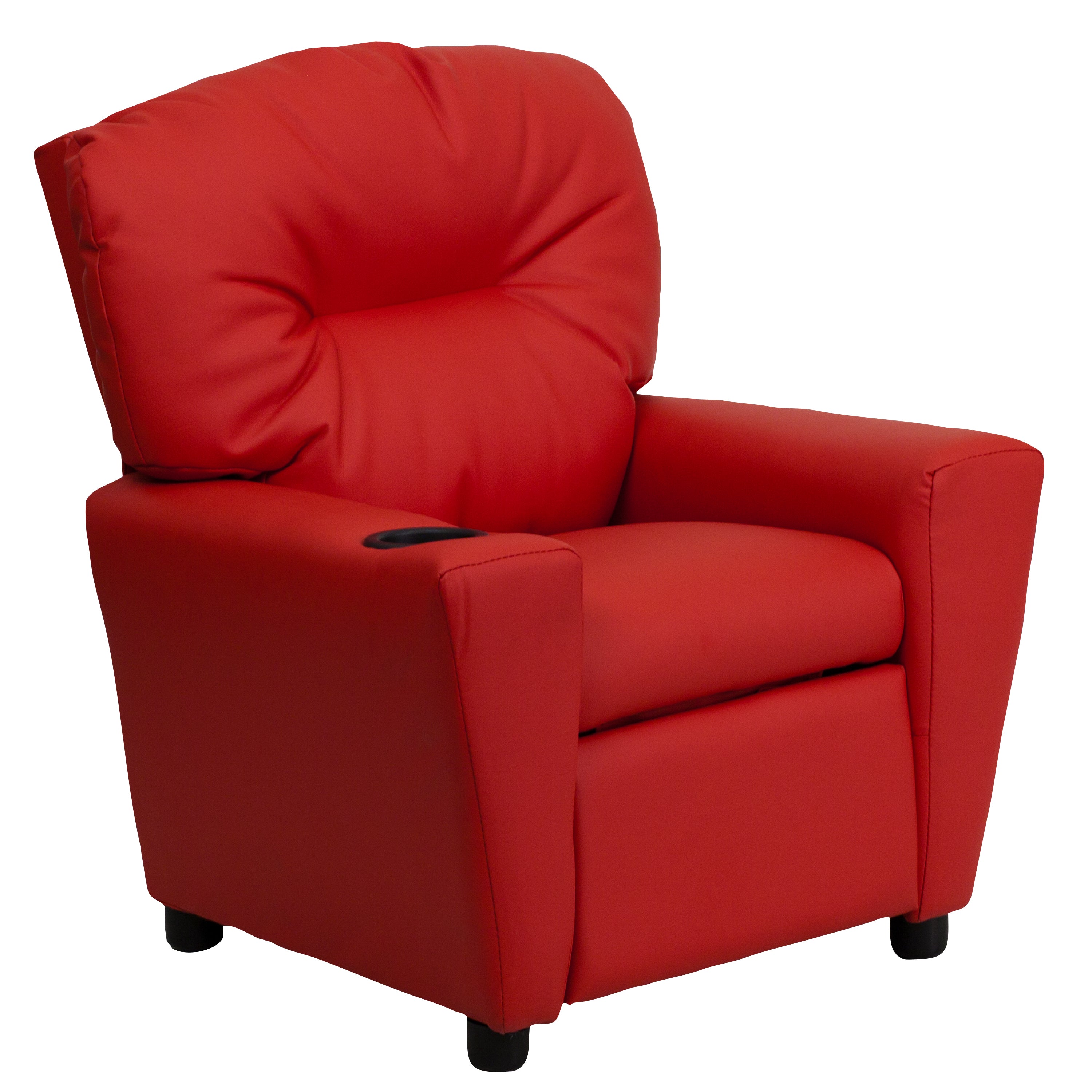 Chandler Contemporary Red Vinyl Kids Recliner with Cup Holder