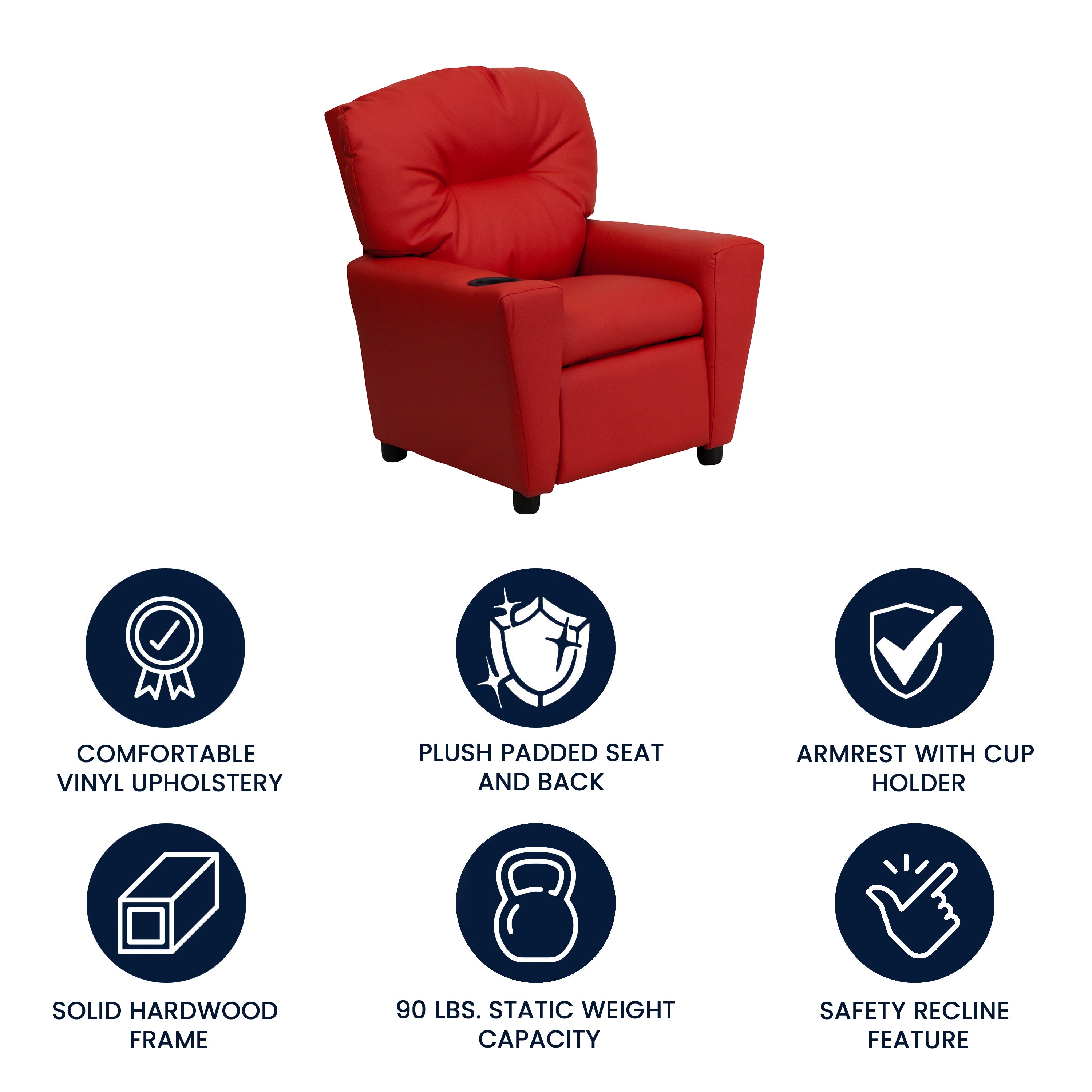 Chandler Contemporary Red Vinyl Kids Recliner with Cup Holder